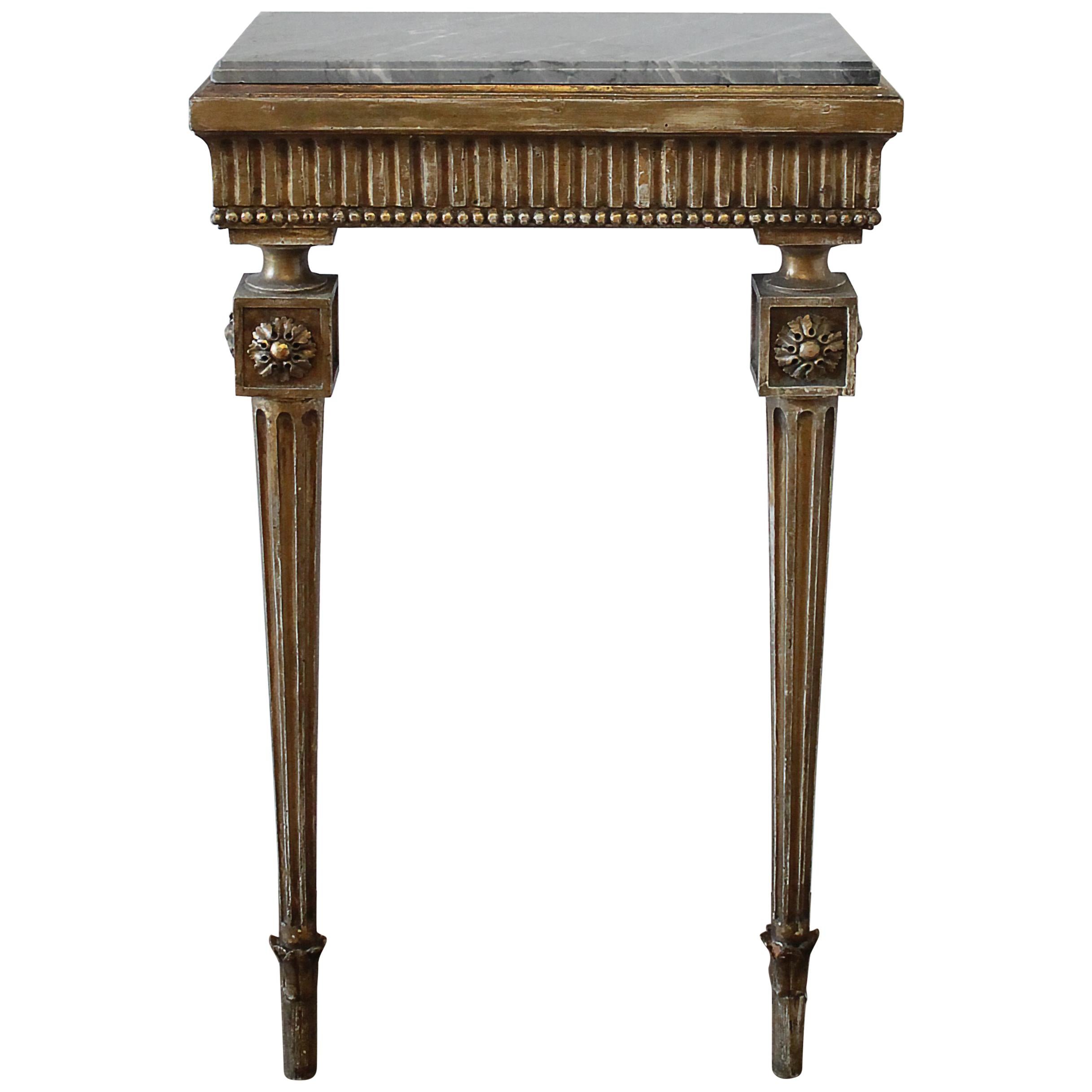20th Century Louis XVI Style Petite Giltwood Wall Console Table with Stone Top