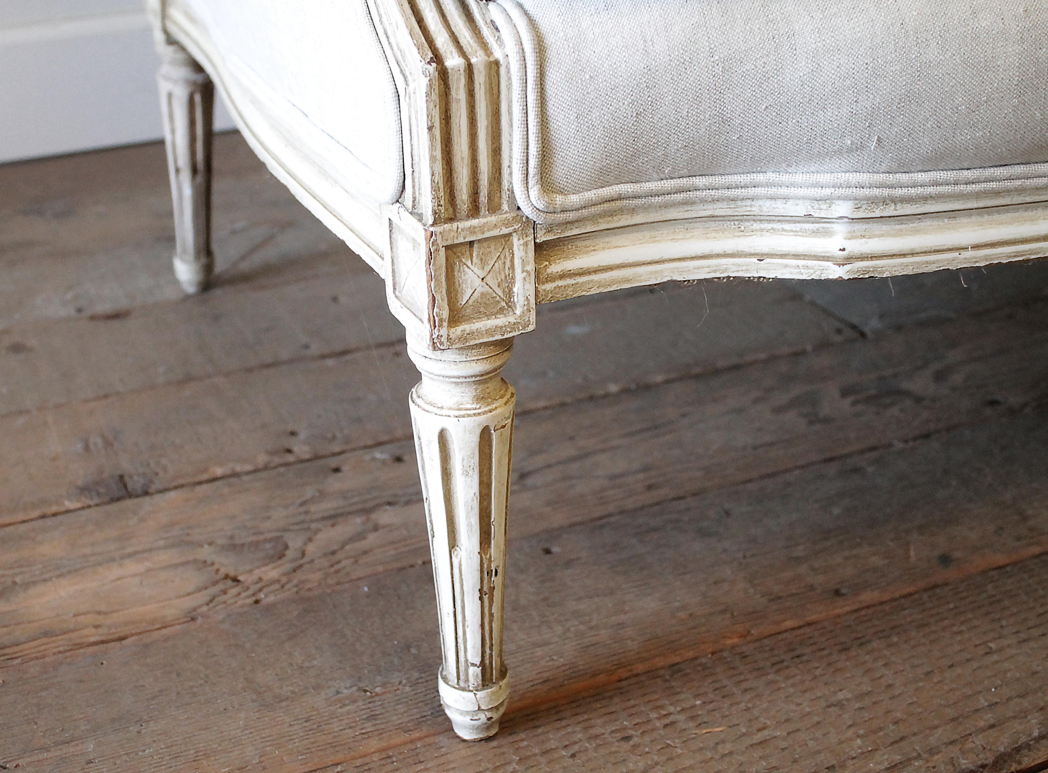 20th Century Louis XVI Style Upholstered Linen Settee 6