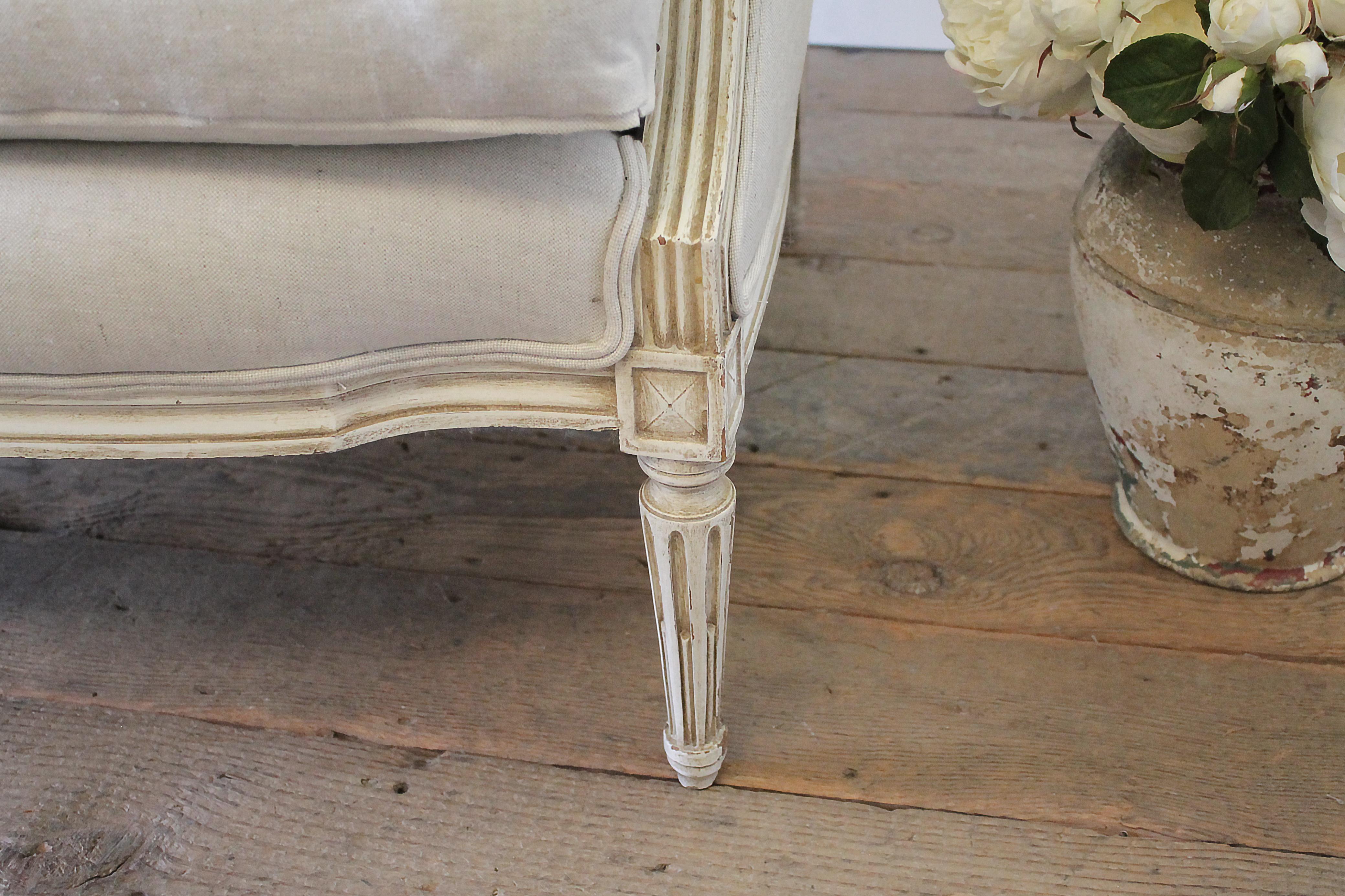 20th Century Louis XVI Style Upholstered Linen Settee 7
