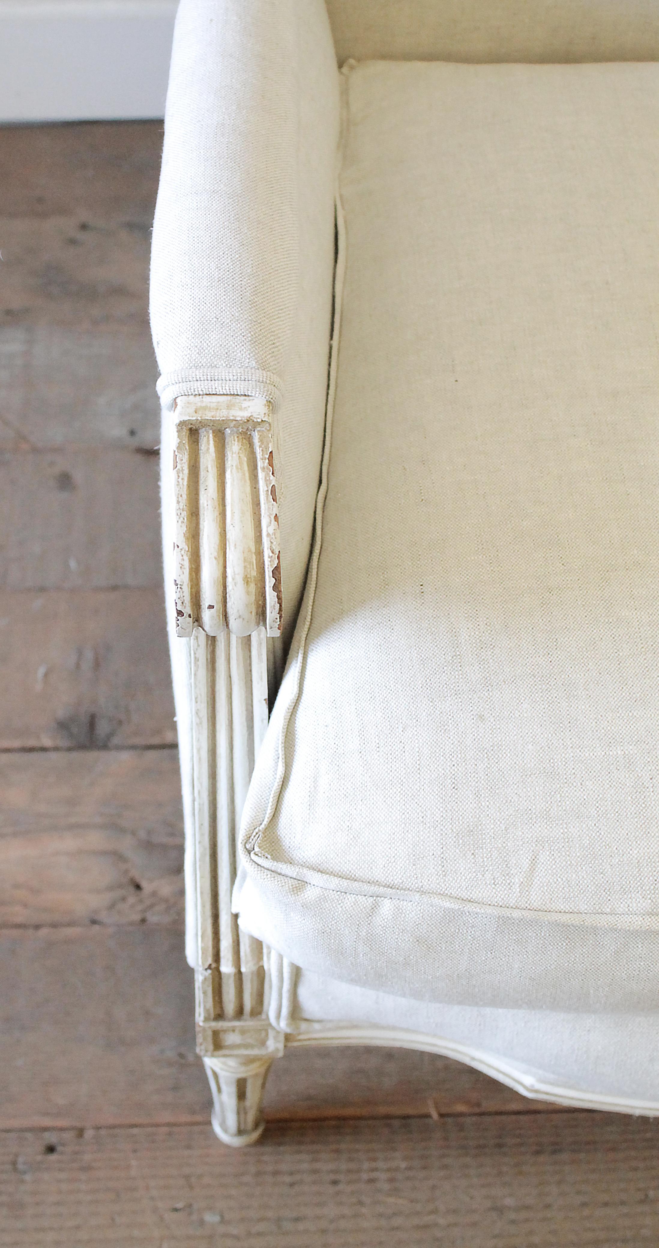20th Century Louis XVI Style Upholstered Linen Settee 5