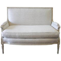 20th Century Louis XVI Style Upholstered Linen Settee