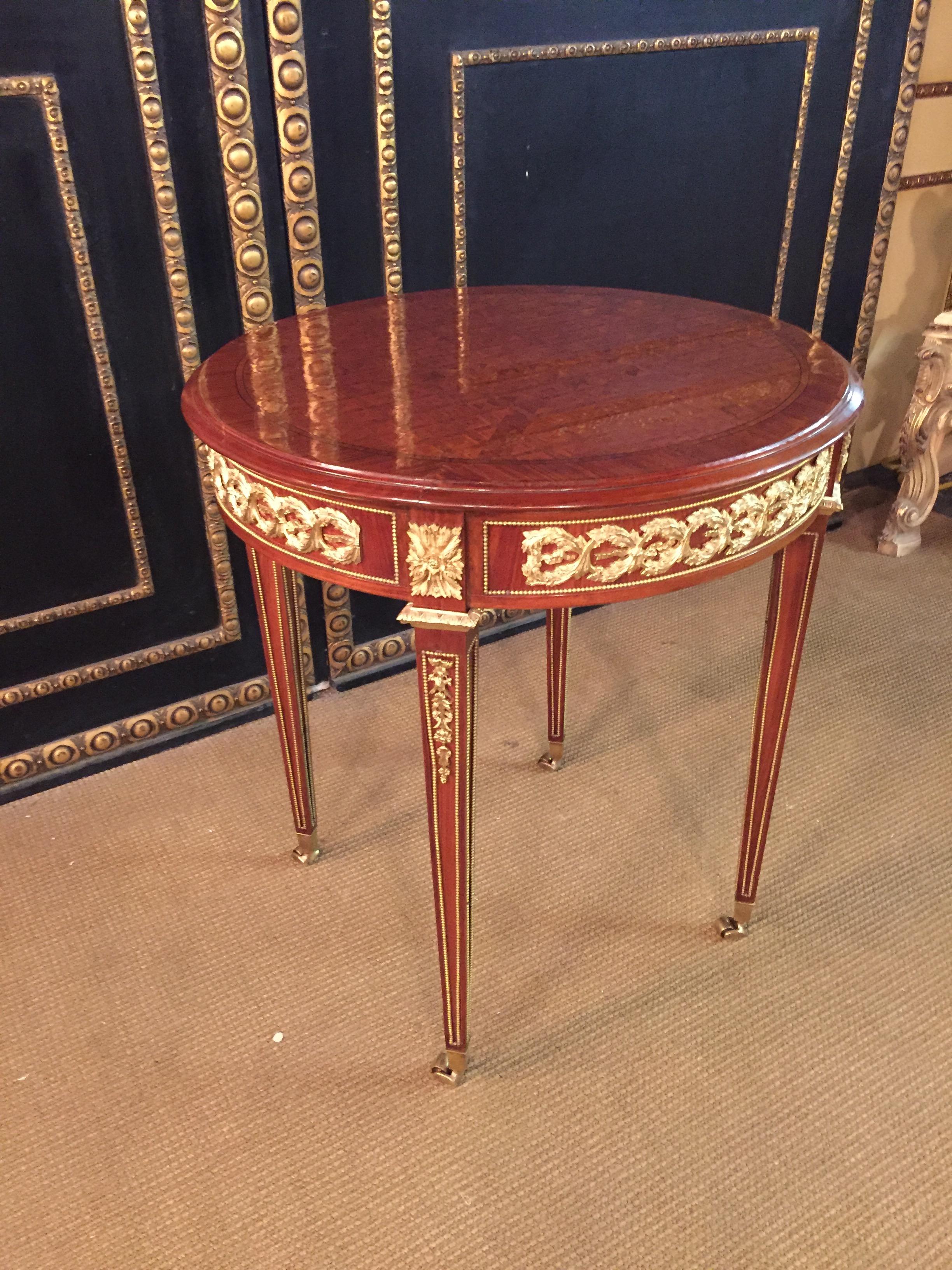 Mahogany 20th Century Louis XVI Style with Round Platte with Inlays French Table