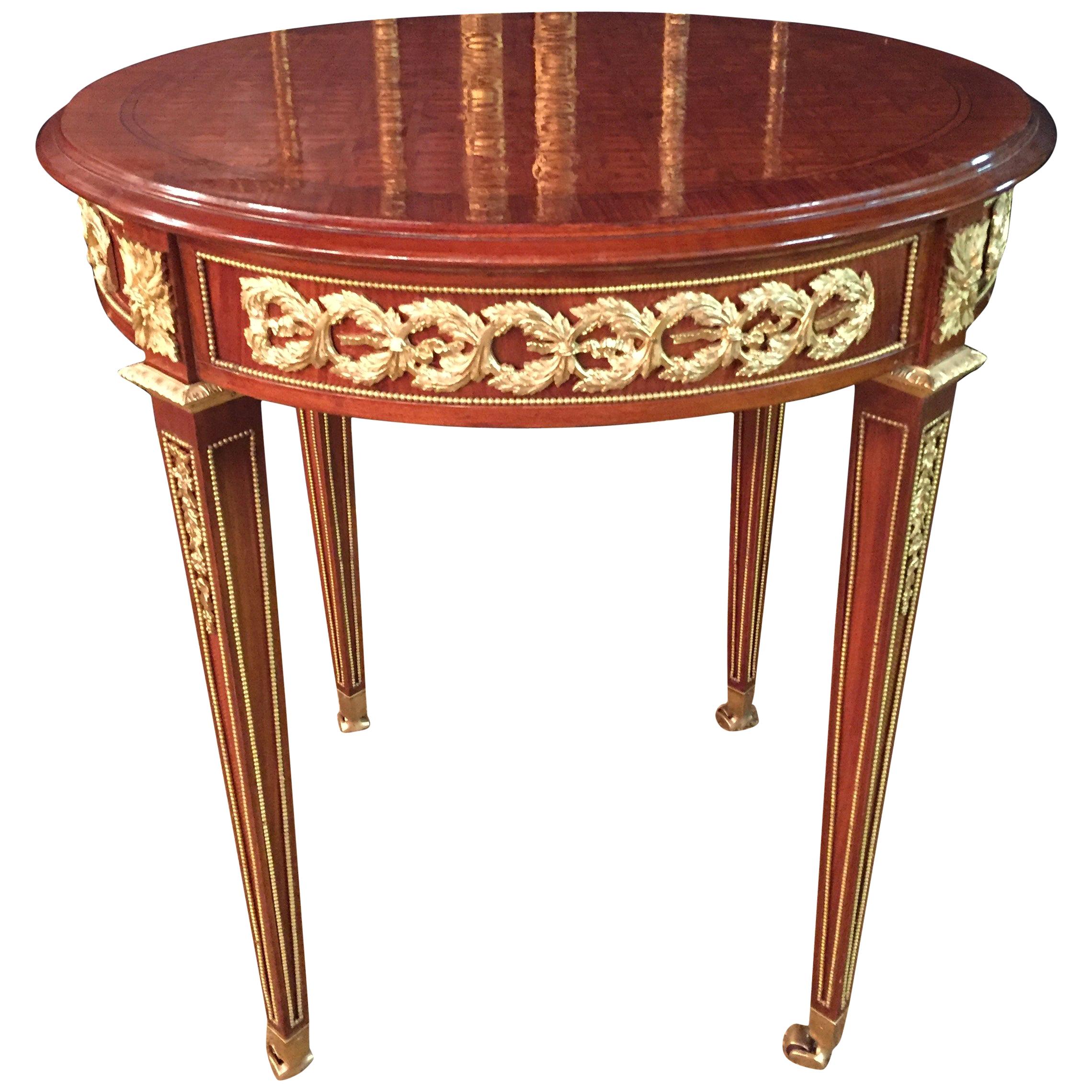 20th Century Louis XVI Style with Round Platte with Inlays French Table