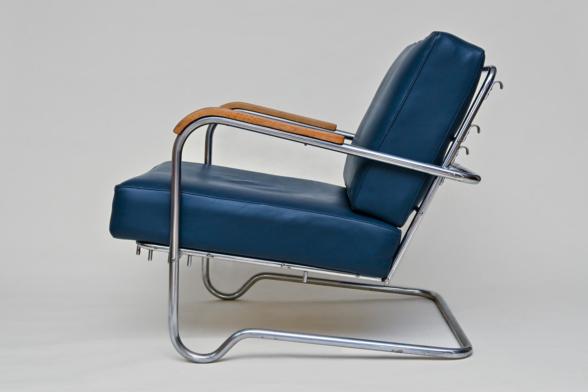 20th Century Lounge Chair with Foot Stool Steel Furniture German Desta Berlin 6