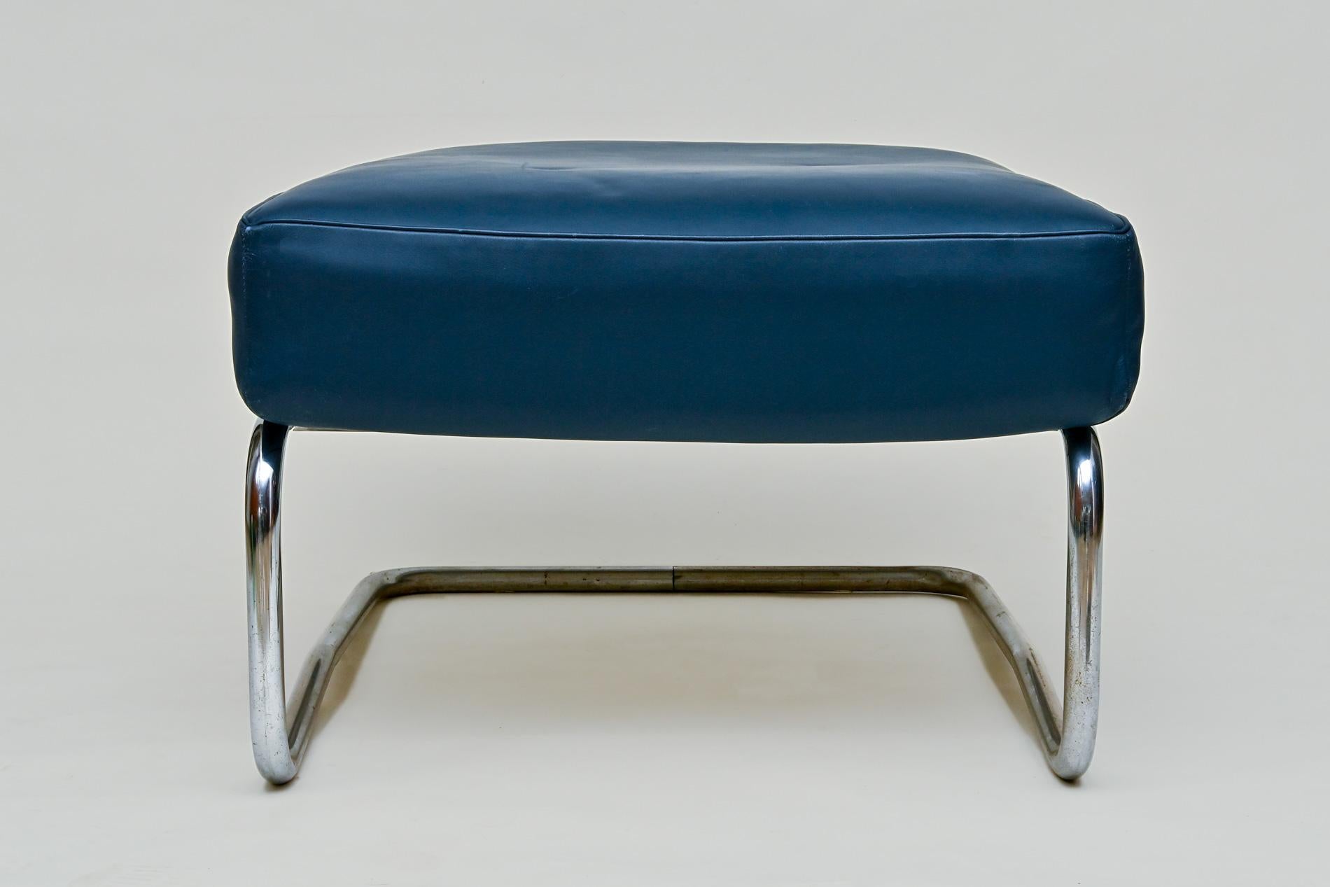 Bauhaus 20th Century Lounge Chair with Foot Stool Steel Furniture German Desta Berlin