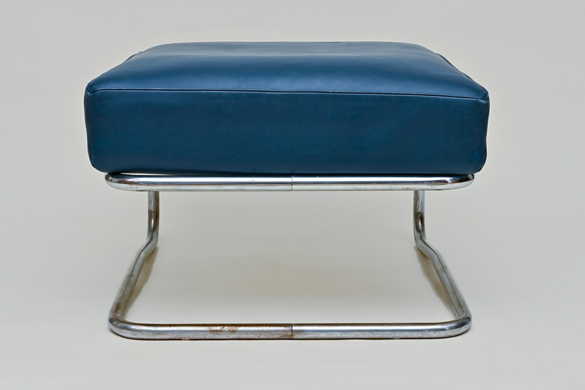 Mid-20th Century 20th Century Lounge Chair with Foot Stool Steel Furniture German Desta Berlin