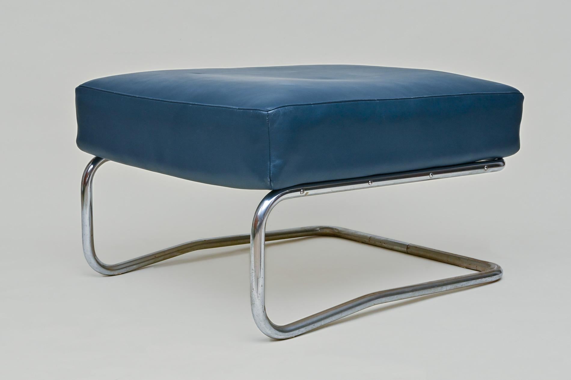 20th Century Lounge Chair with Foot Stool Steel Furniture German Desta Berlin 1