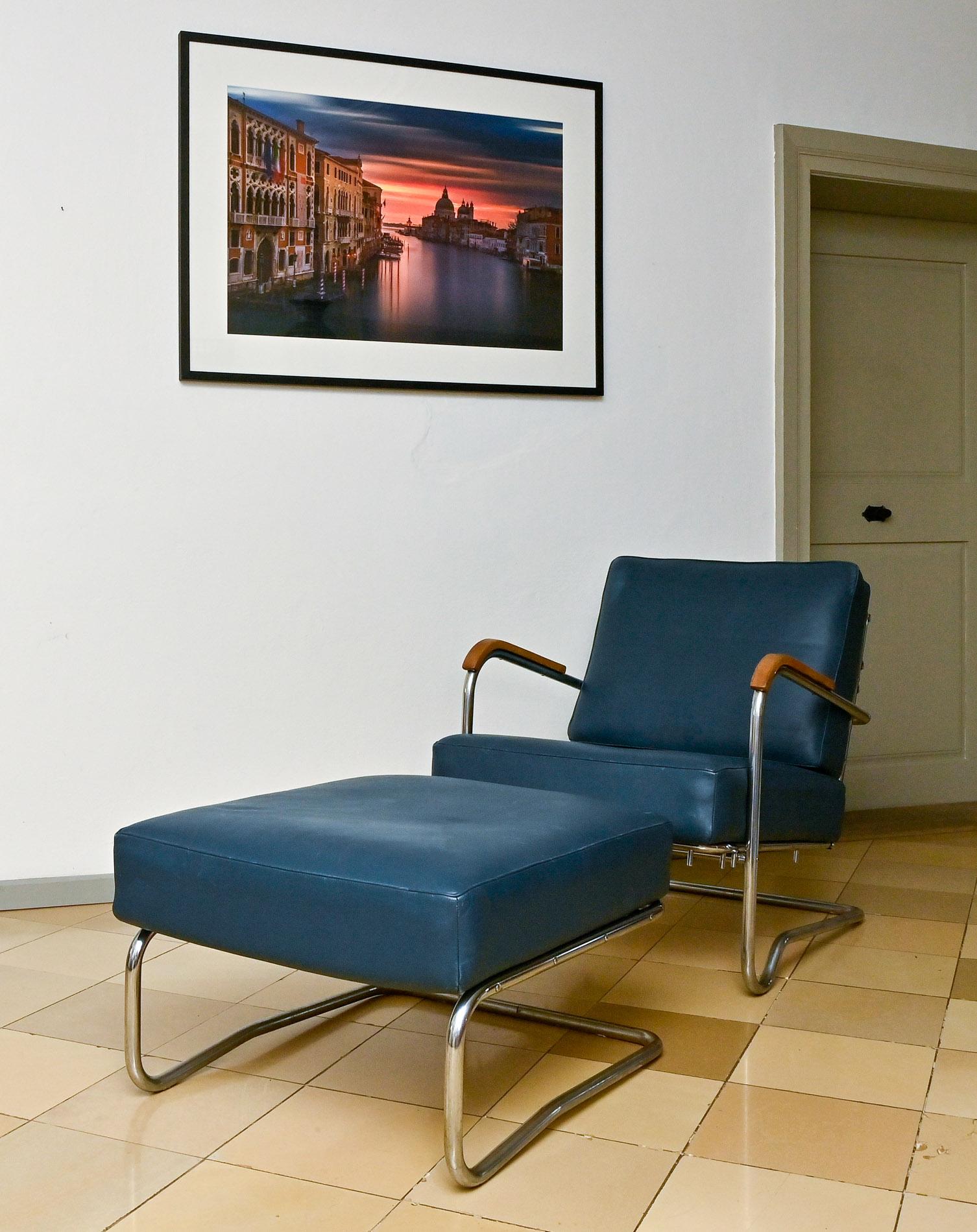 20th Century Lounge Chair with Foot Stool Steel Furniture German Desta Berlin 2