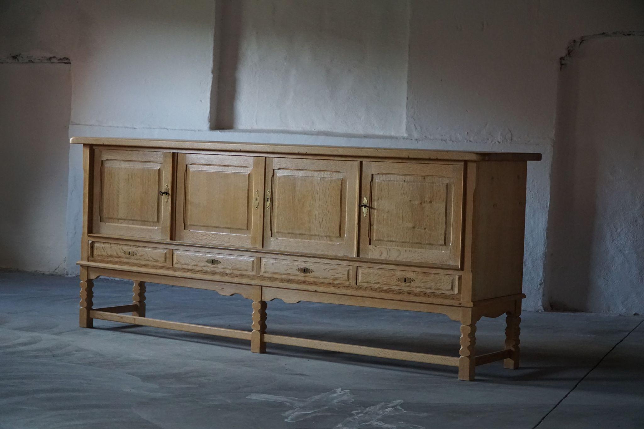 20th Century Low Sideboard in Solid Oak, by a Danish Cabinetmaker, Mid Century 9