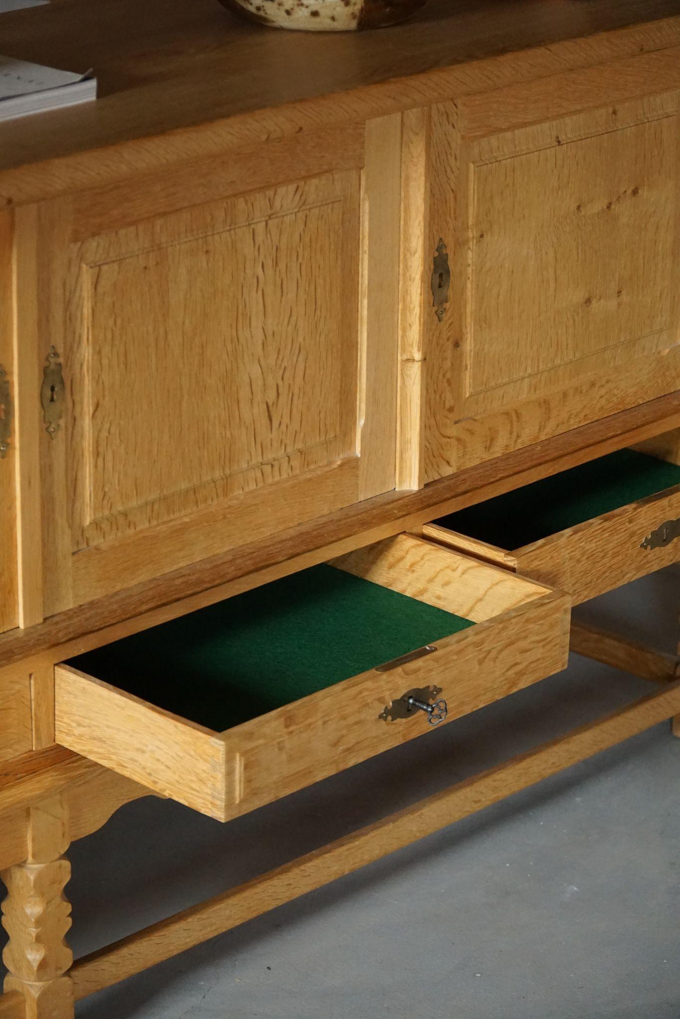 20th Century Low Sideboard in Solid Oak, by a Danish Cabinetmaker, Mid Century In Good Condition In Odense, DK