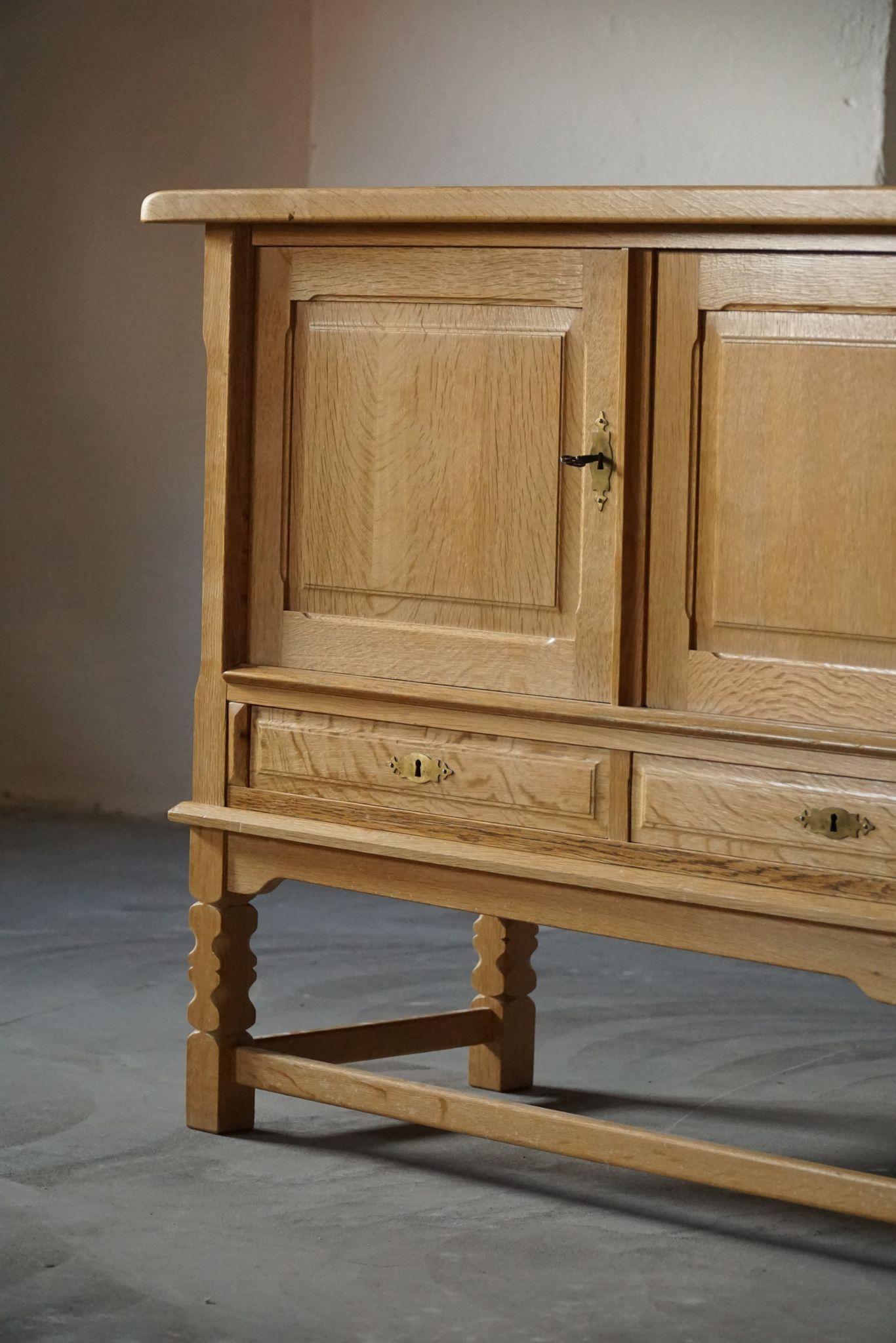 20th Century Low Sideboard in Solid Oak, by a Danish Cabinetmaker, Mid Century 5