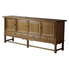 20th Century Low Sideboard in Solid Oak, by a Danish Cabinetmaker, Mid Century