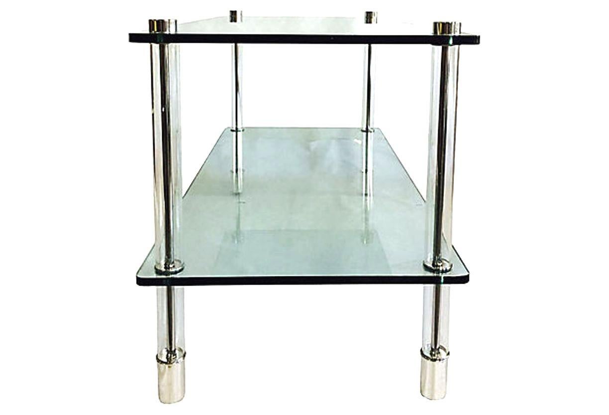 American 20th Century Lucite & Chrome Two-Tier Glass Top Table By, Pace Collection