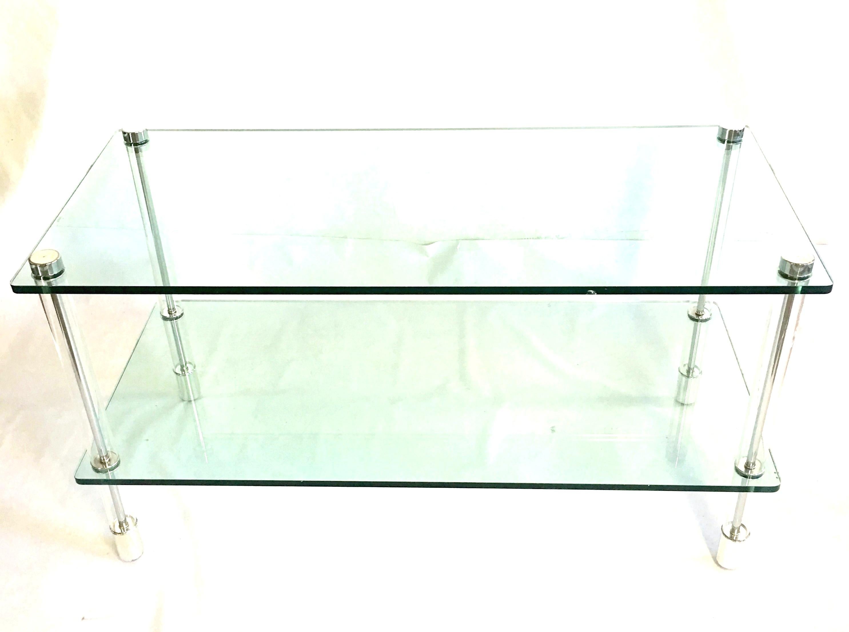 Modern 20th Century Lucite & Chrome Two-Tier Glass Top Table By, Pace Collection