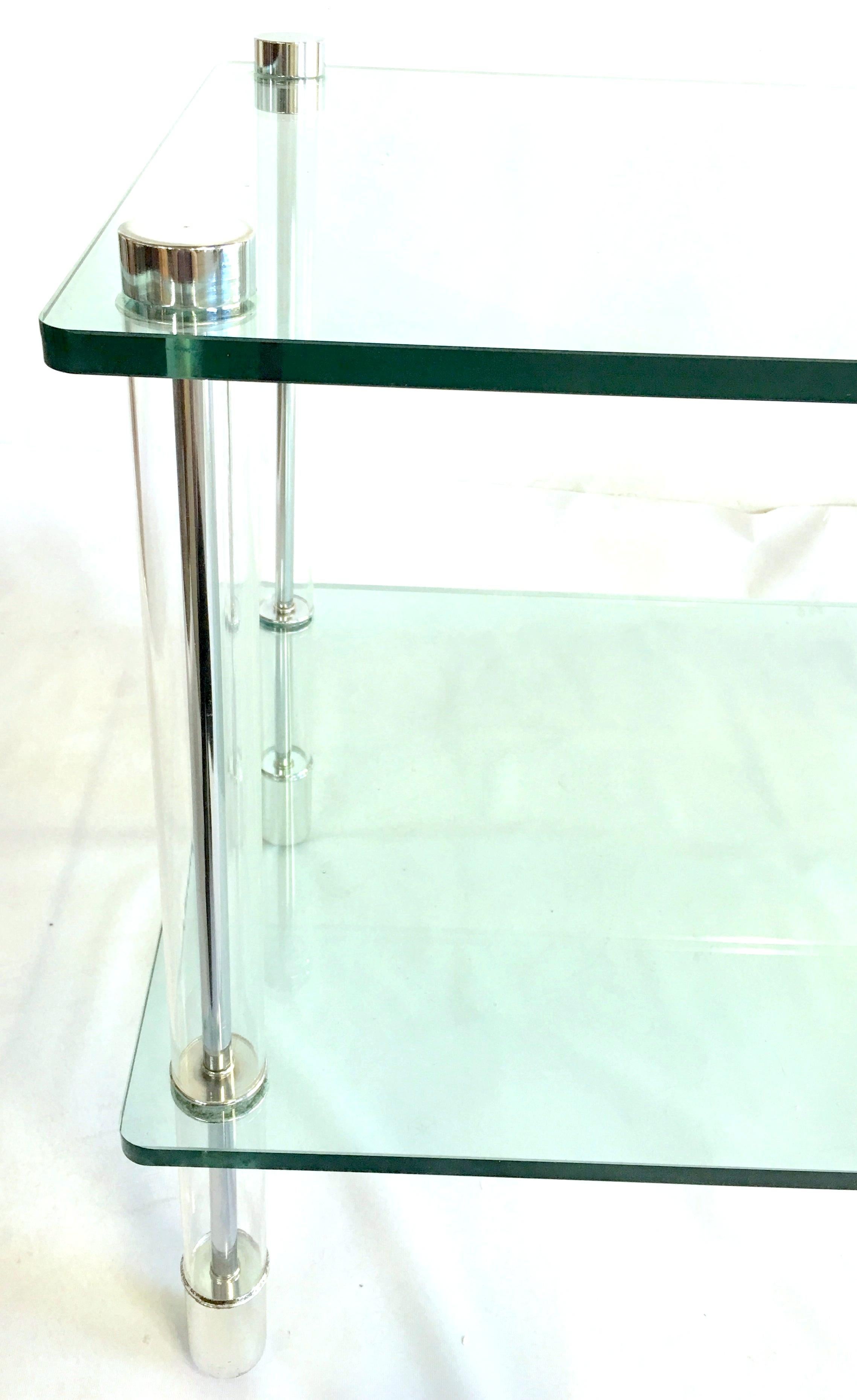 20th Century Lucite & Chrome Two-Tier Glass Top Table By, Pace Collection 1