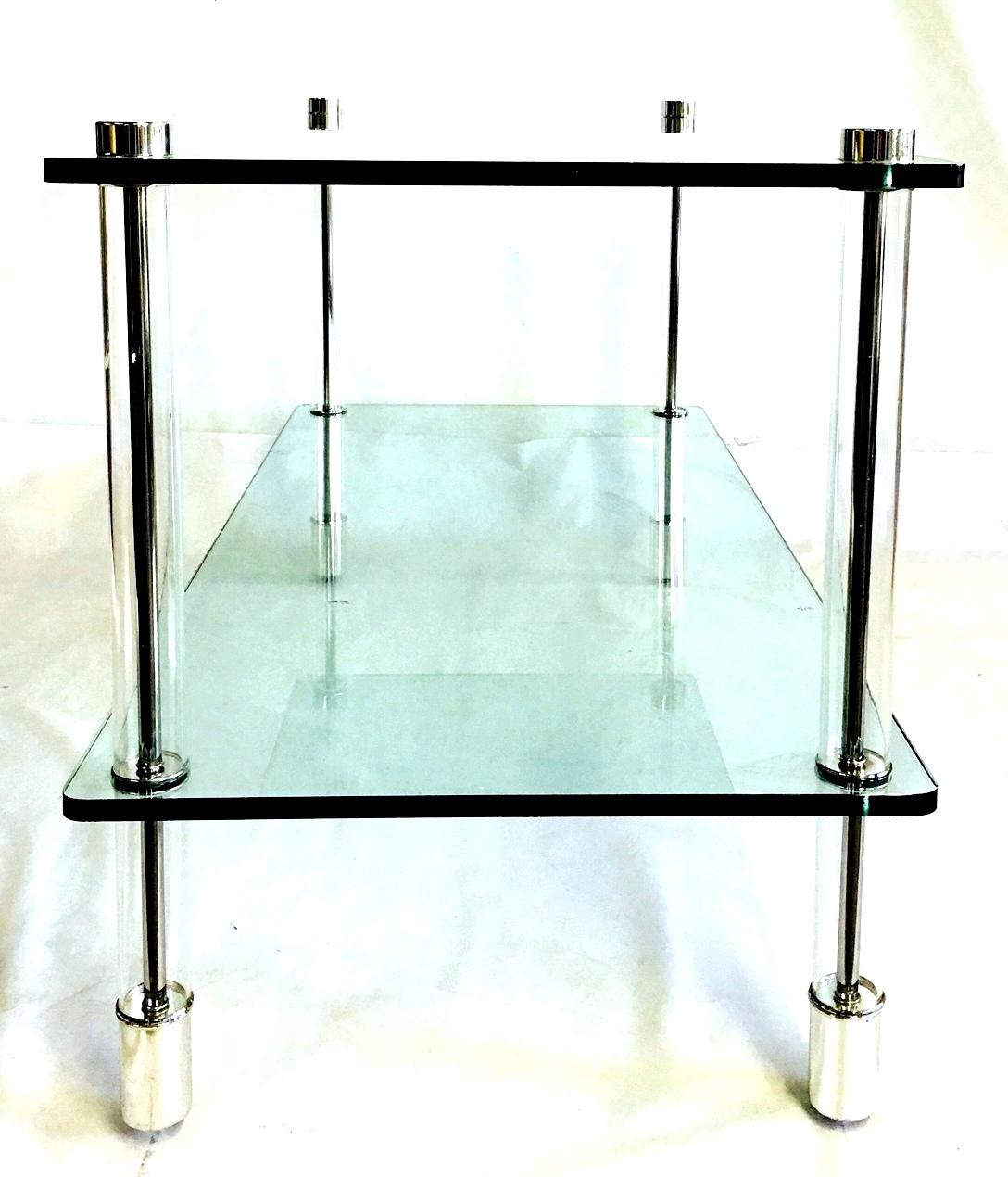 Late 20th Century 20th Century Lucite & Chrome Two-Tier Glass Top Table By, Pace Collection