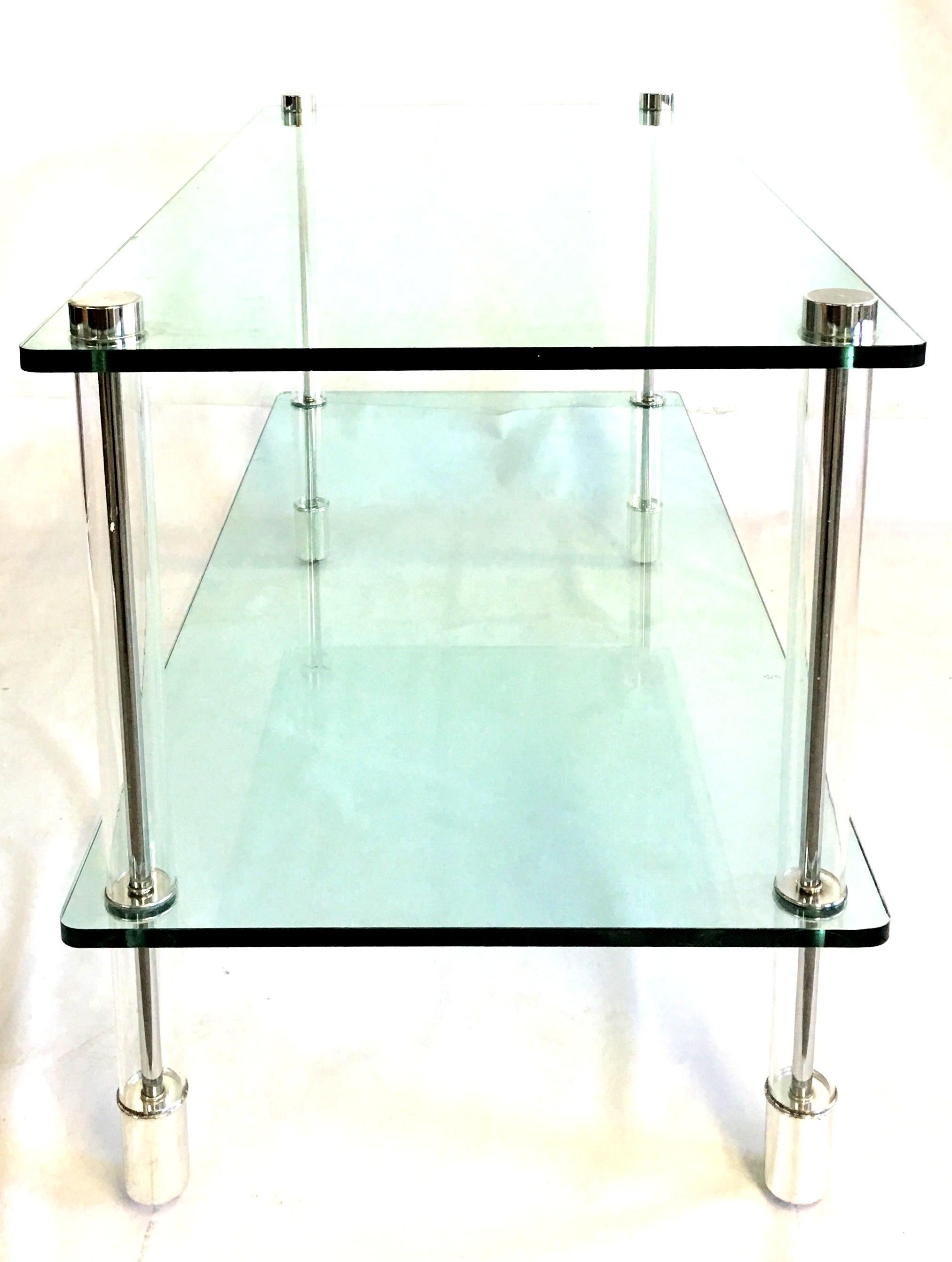 20th Century Lucite & Chrome Two-Tier Glass Top Table By, Pace Collection In Good Condition In West Palm Beach, FL