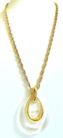 20th Century Crown Trifari Lucite & Gilt Gold "Teardrop" Pendant Necklace