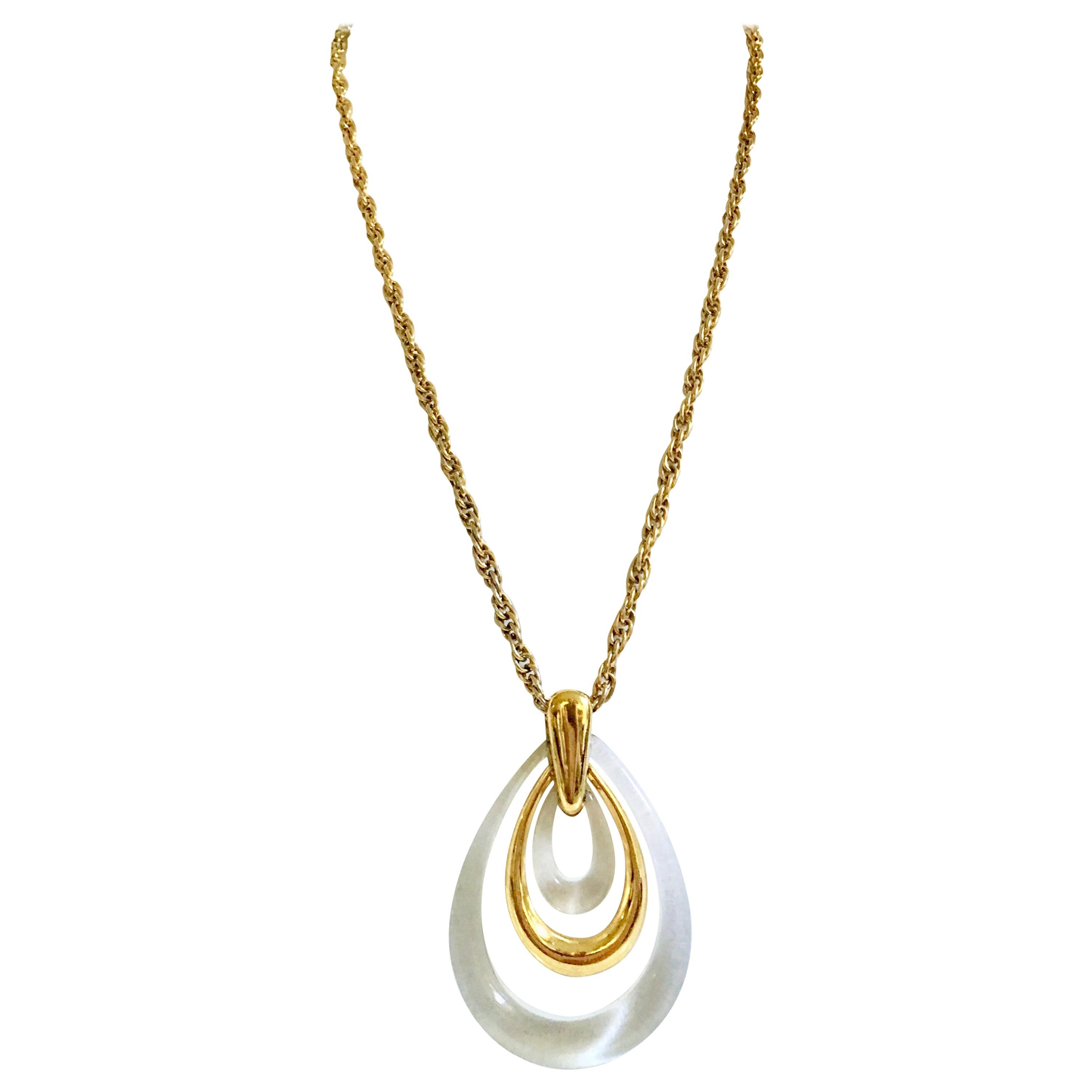20th Century Crown Trifari Lucite & Gilt Gold "Teardrop" Pendant Necklace  For Sale