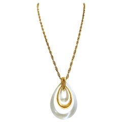 20th Century Crown Trifari Lucite & Gilt Gold "Teardrop" Pendant Necklace 