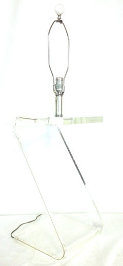 20th Century Lucite Slab "Z" and Chrome Side Table Lamp