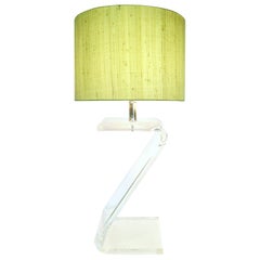 20th Century Lucite Slab "Z" and Chrome Side Table Lamp