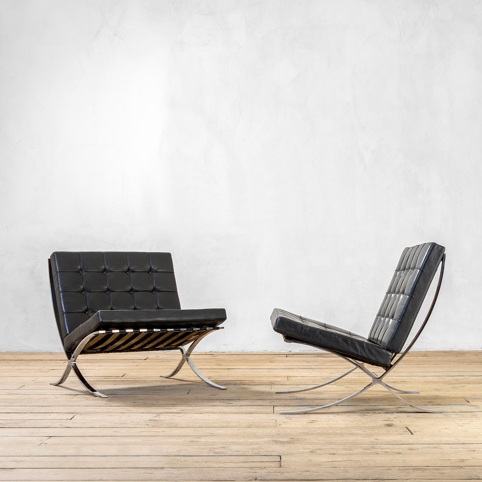 Mid-Century Modern Paire de sièges Ludwig Mies Van Der Roher du 20ème siècle mod. MR90 Barcelona en vente