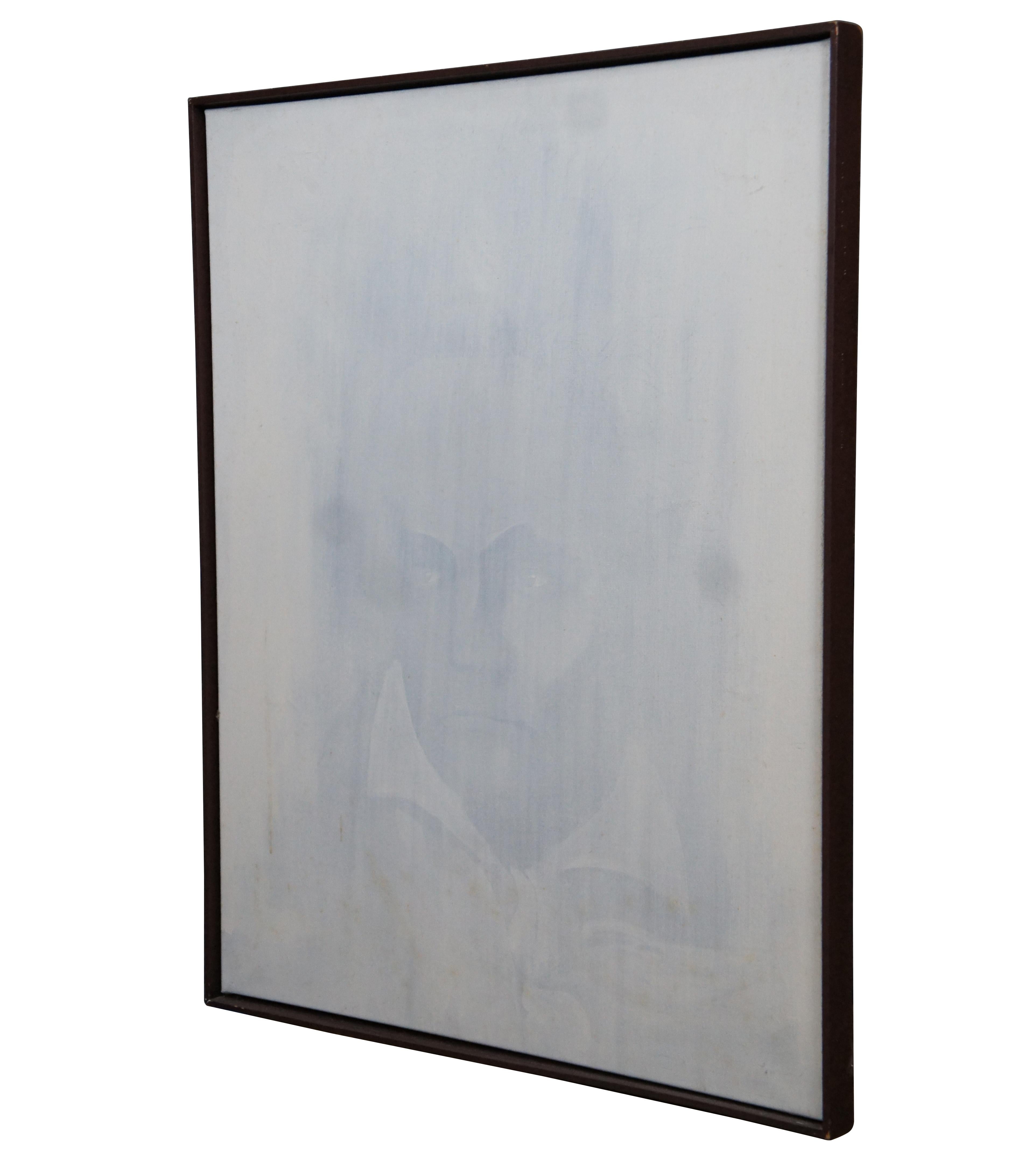 A unique modern portrait painting on burlap of Ludwig von Beethoven, with a white wash finish / overlay. Signed and dated by artist on verso.

Measures: 32.5” x 1.875” x 40.5” / Sans Frame - 31.5” x 39.5” (Width x Depth x Height)