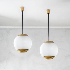 Luigi Caccia Dominioni Pendant Lamps, Model LS 2 by Azucena, Brass & Glass, 1952