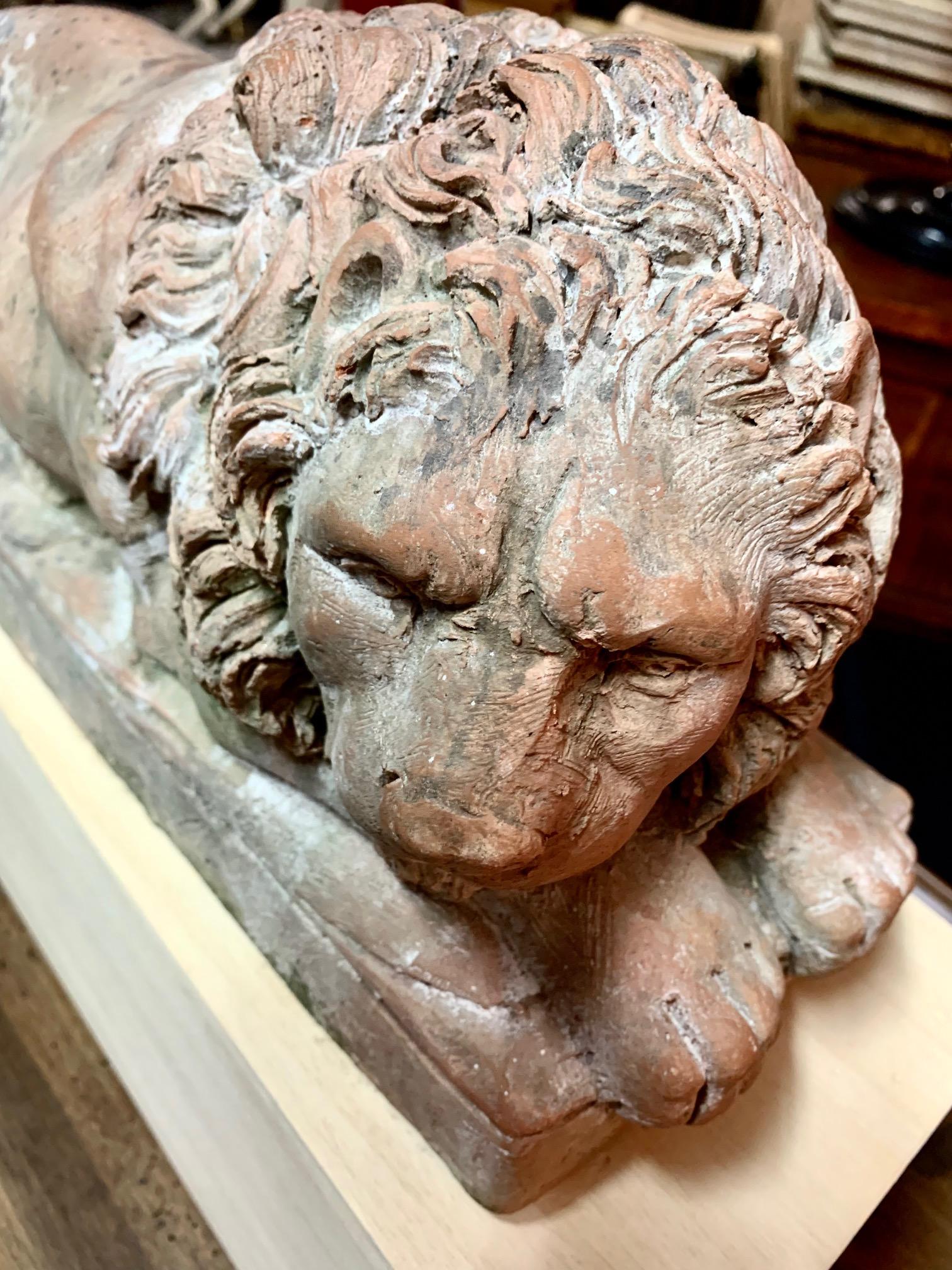 Italian 20th Century Lyngl Lion Sculpture in Terracotta For Sale