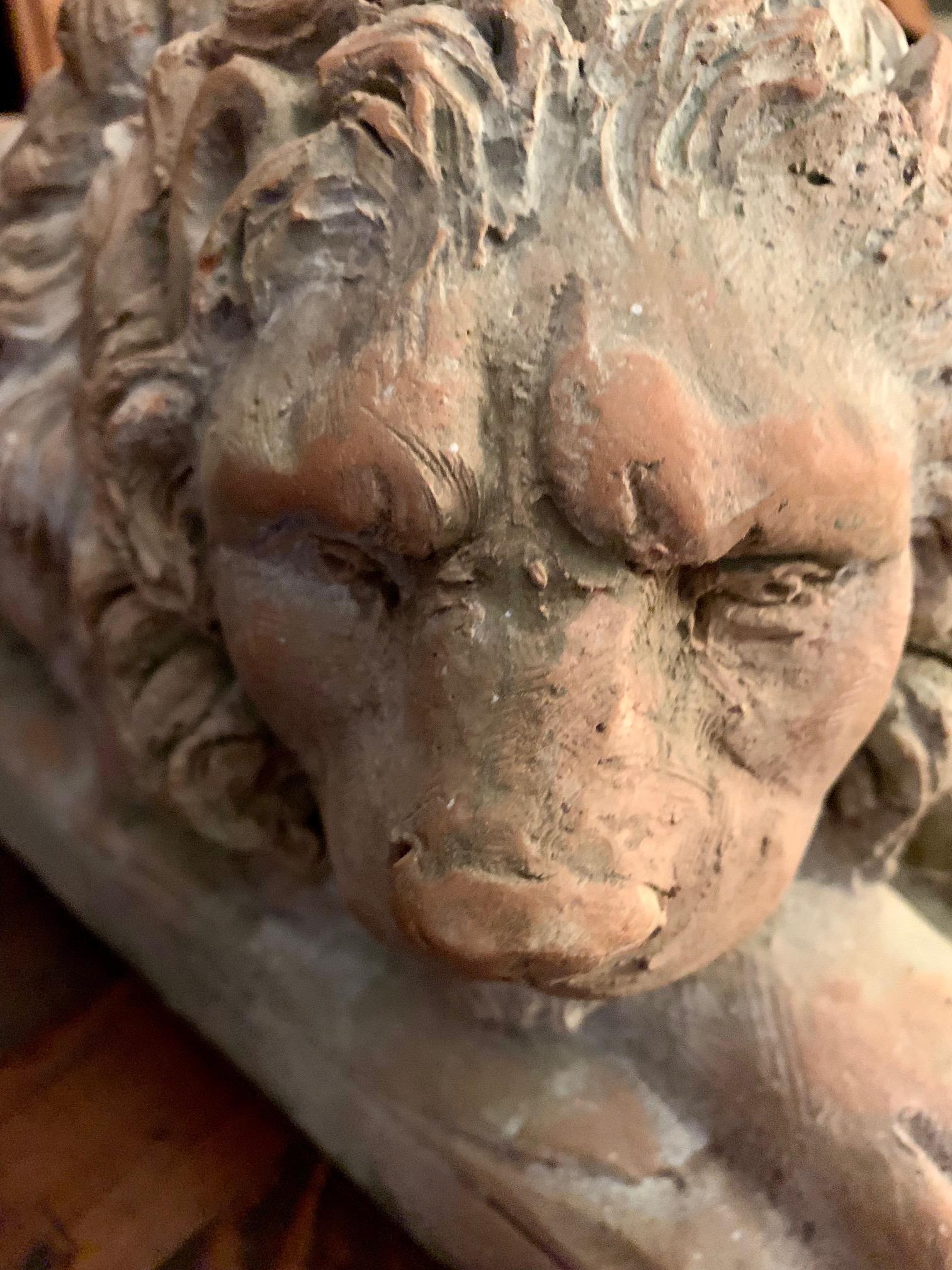 Lyngl-Löwen-Skulptur aus Terrakotta aus dem 20. Jahrhundert im Angebot 3