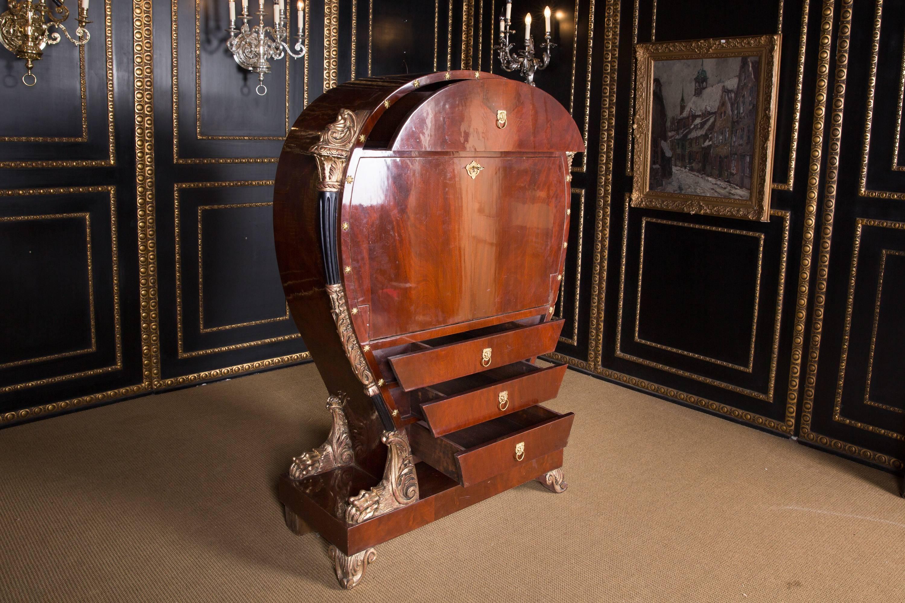 Placage Secrétaire Lyra de Vienne du 20ème siècle en placage d'acajou de style Biedermeier