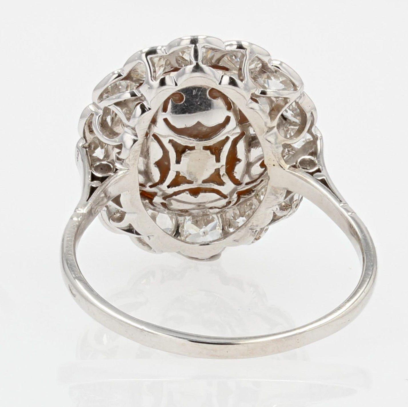 20th Century Mabe Pearl Diamonds 18 Karat White Gold Ring 4
