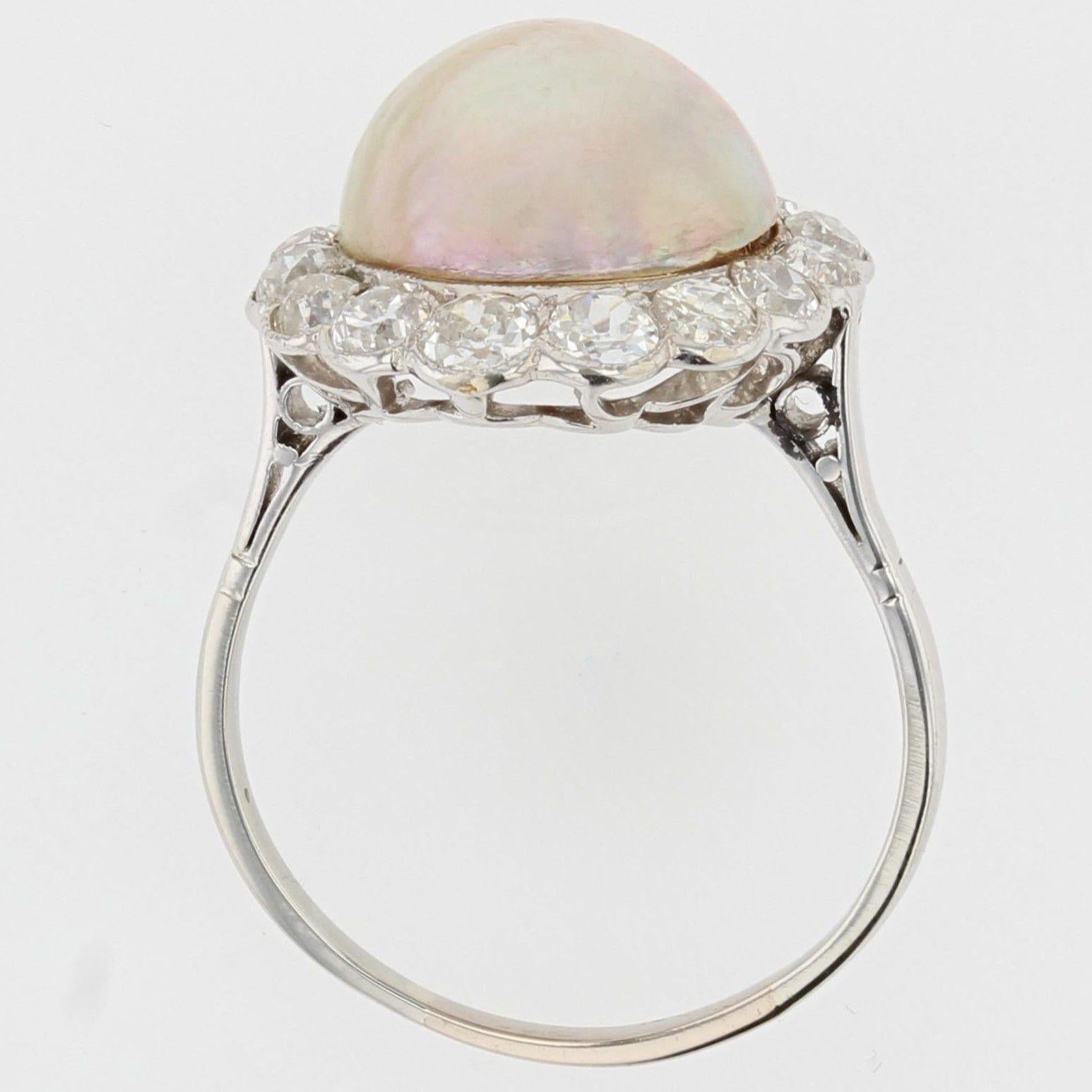 20th Century Mabe Pearl Diamonds 18 Karat White Gold Ring 5