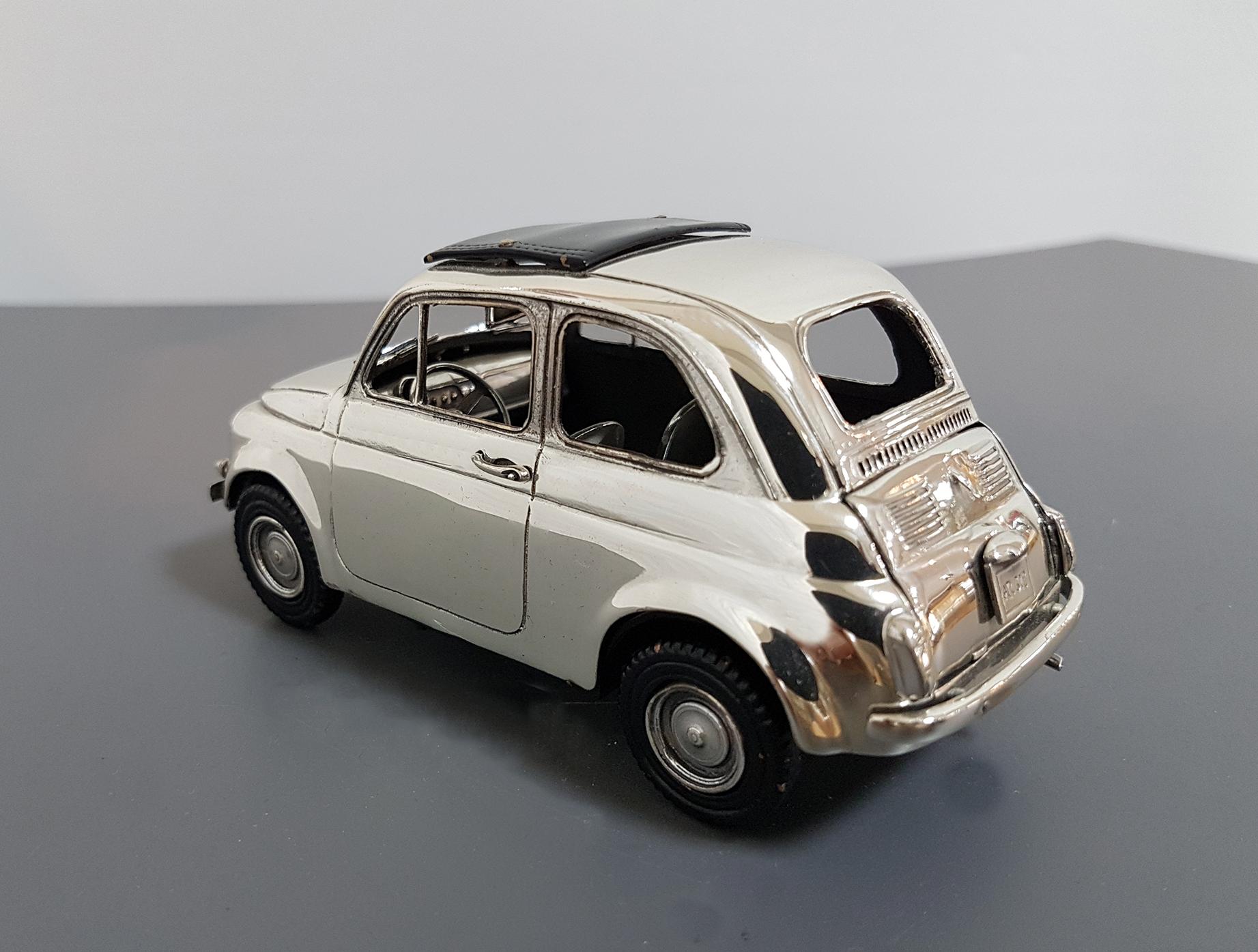 20th Century Made in Italy Sterling Silver Car Fiat 500F In Excellent Condition In VALENZA, IT