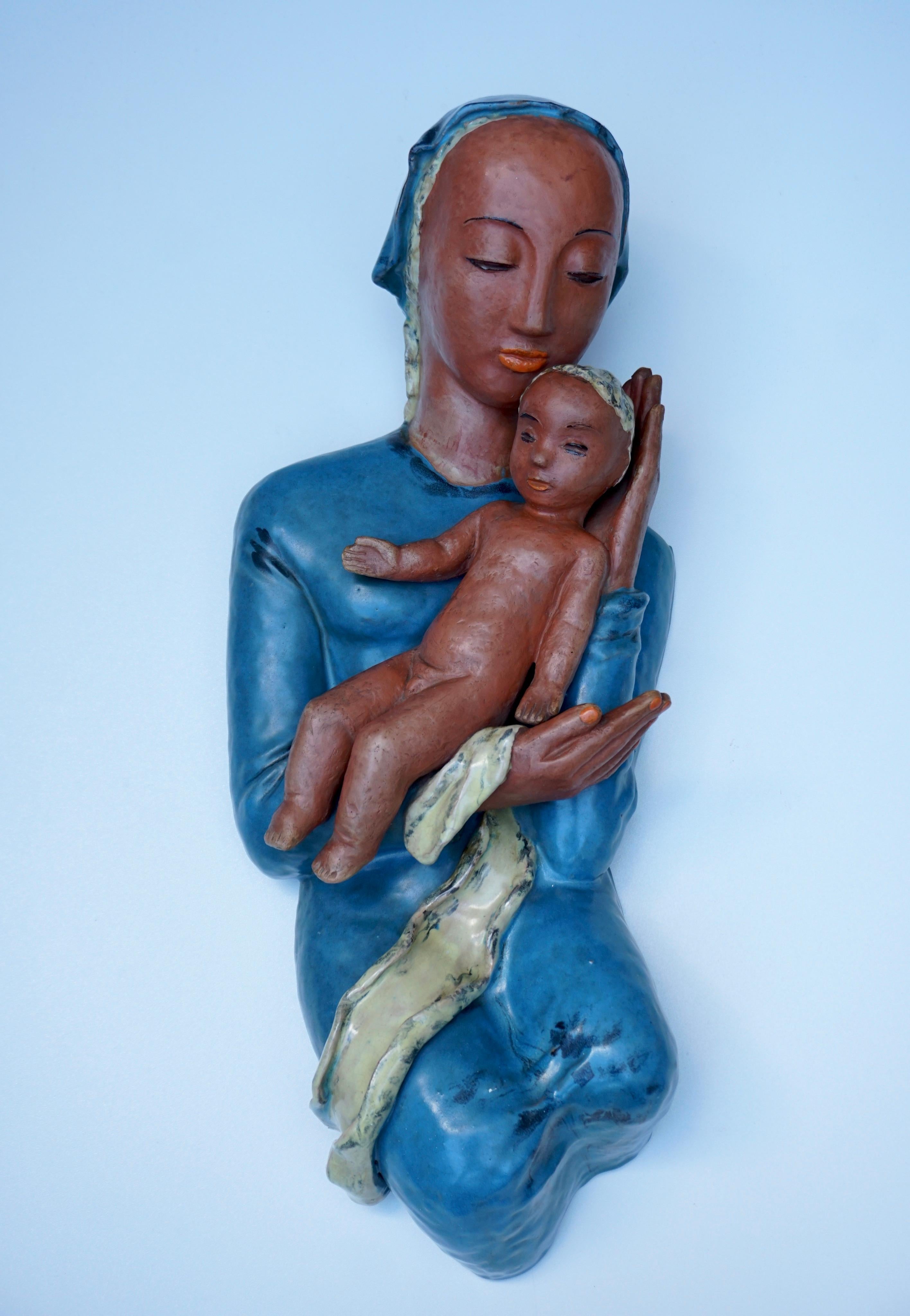 Italian 20th Century Madonna with Child Terracotta For Sale