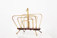 20th Century Magazine Rack in Brass & Wood by French Designer Jacques Adnet