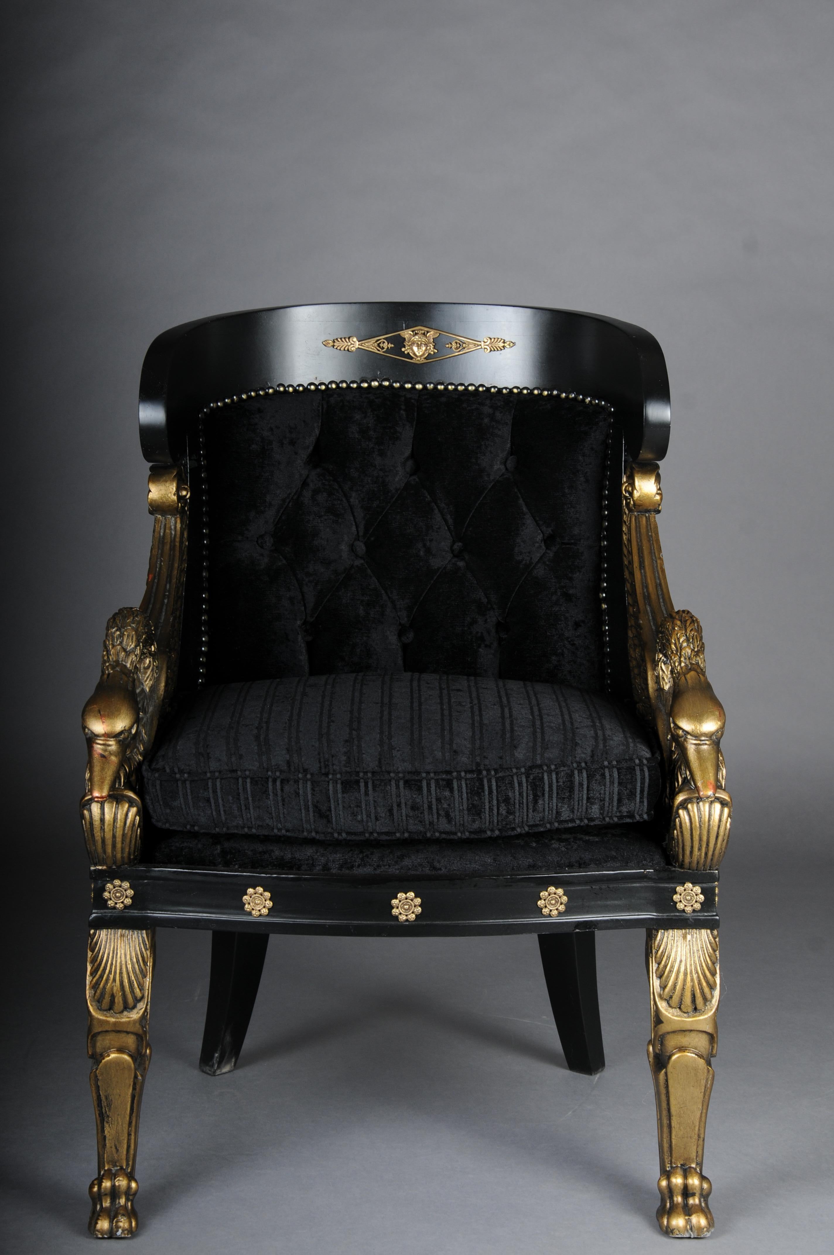 Magnifica sedia/bergere impero del 20° secolo, nera e dorata in vendita 12