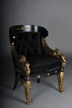 20th Century Magnificent Empire Swan Chair/Bergere, Black and Gold