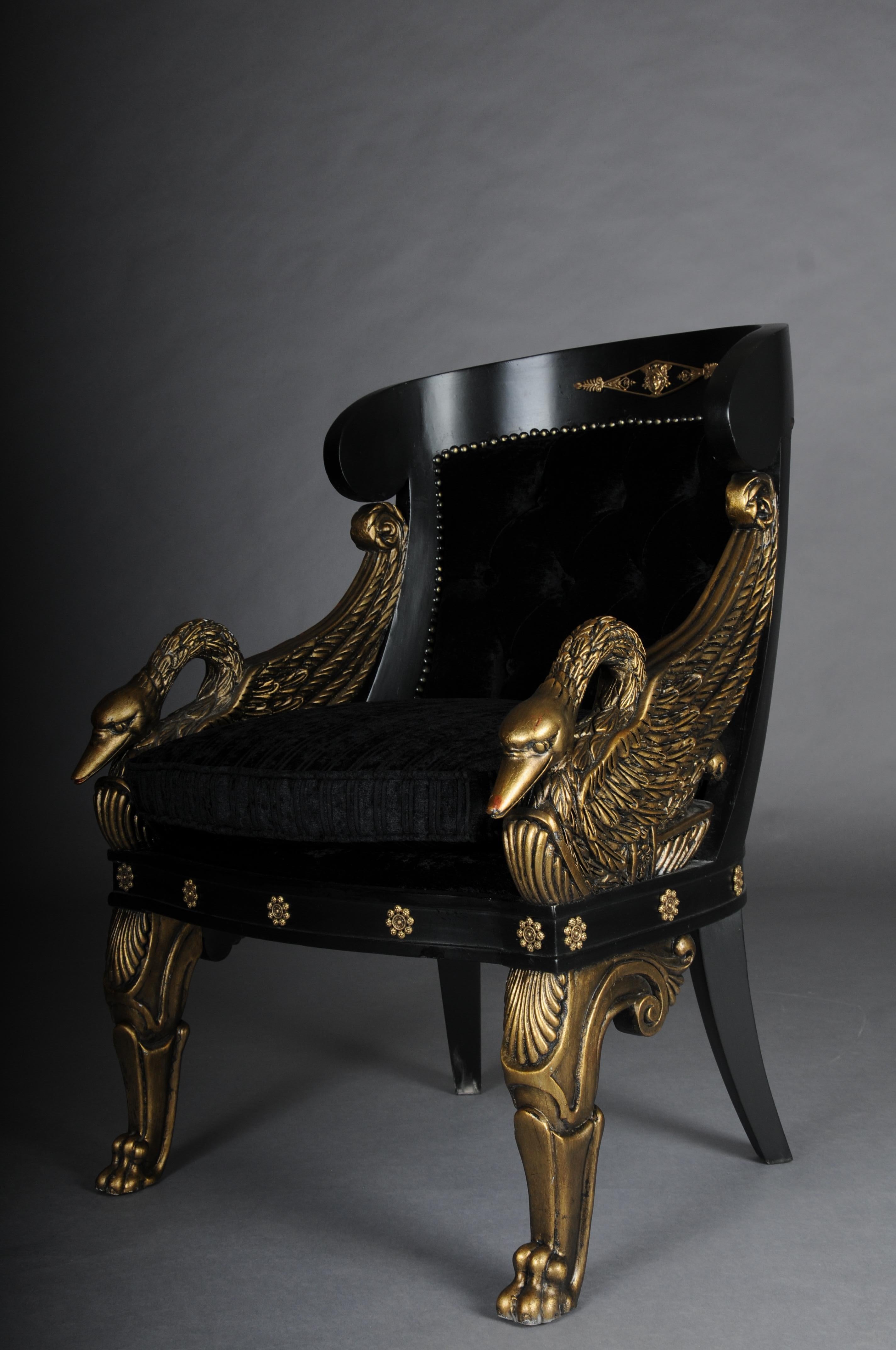 Magnifica sedia/bergere impero del 20° secolo, nera e dorata In condizioni buone in vendita a Berlin, DE