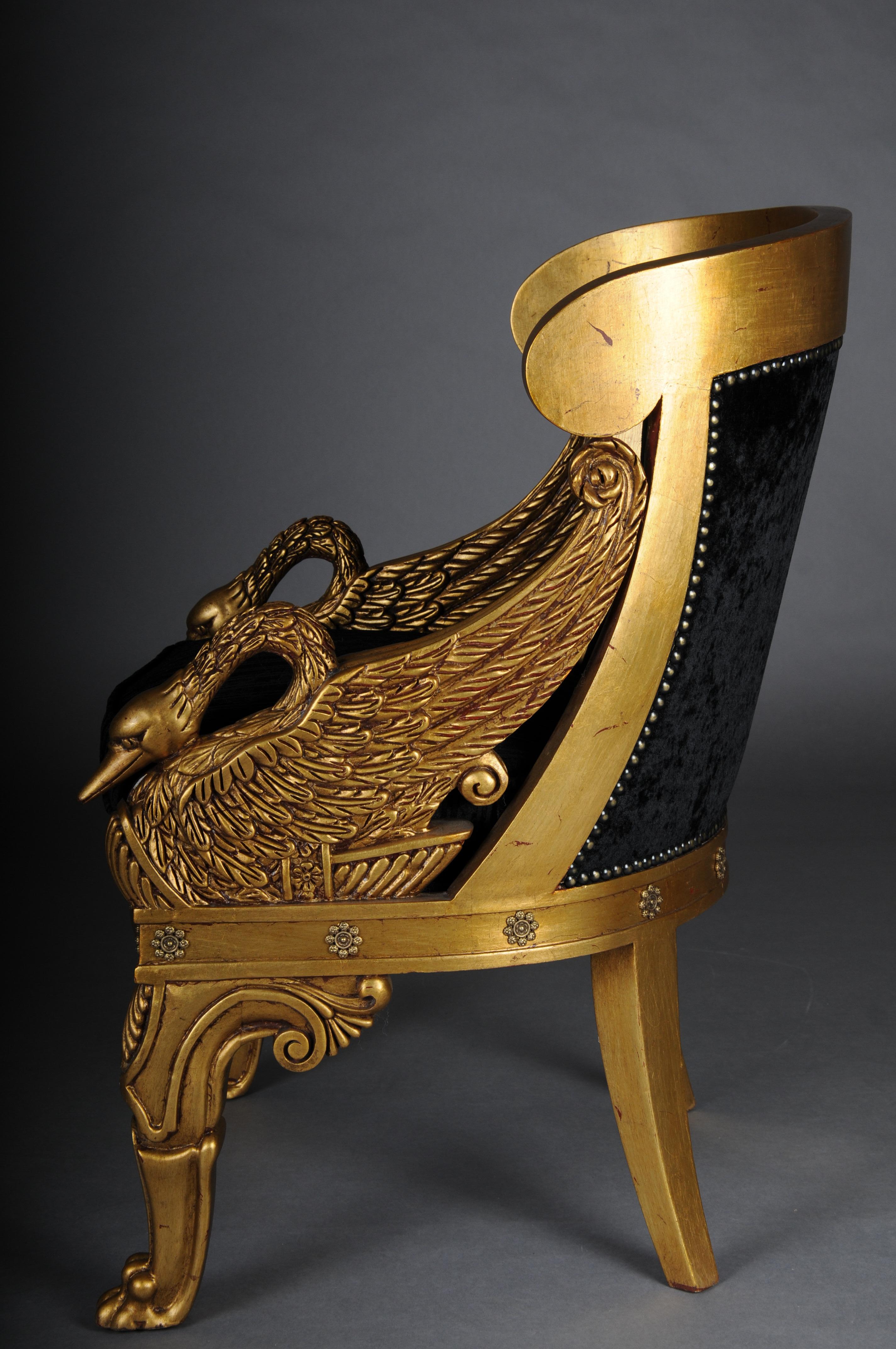 Siglo XX Magnífica Silla/Bergere Cisne Imperio, dorada en venta 7