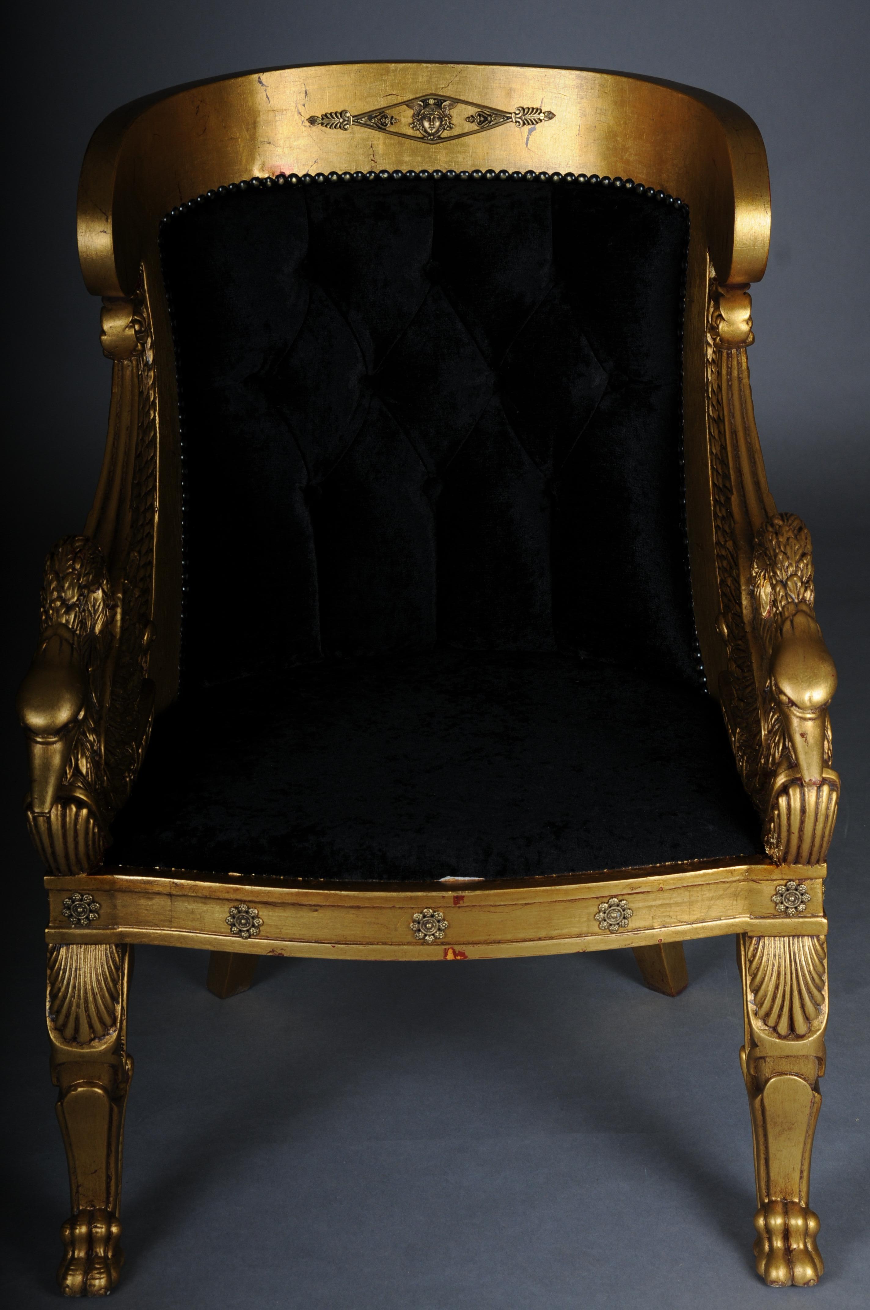 Siglo XX Magnífica Silla/Bergere Cisne Imperio, dorada en venta 12