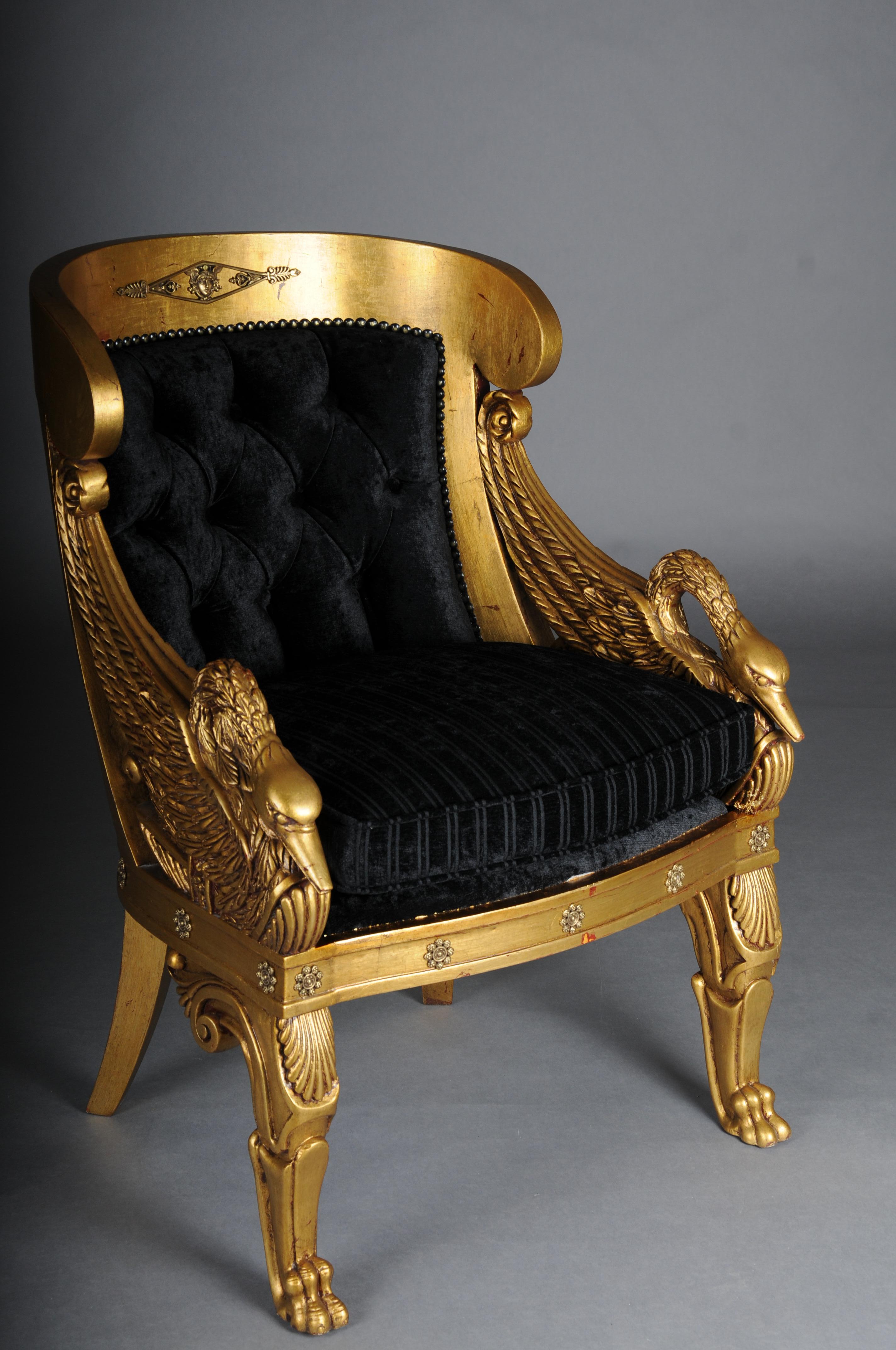Siglo XX Magnífica Silla/Bergere Cisne Imperio, dorada Francés en venta