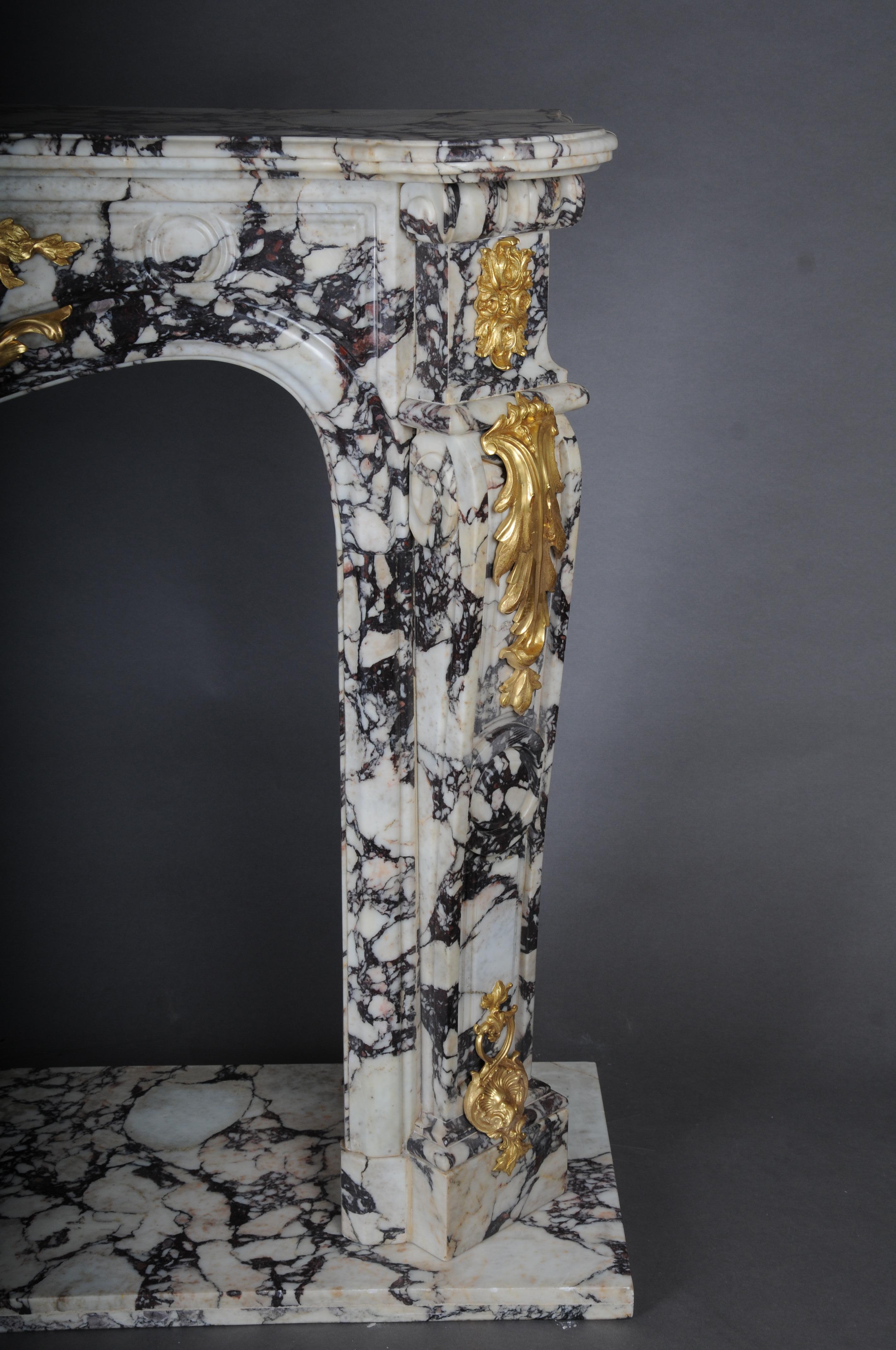 20th Century Magnificent French marble fireplace with gilded bronze. For Sale 6