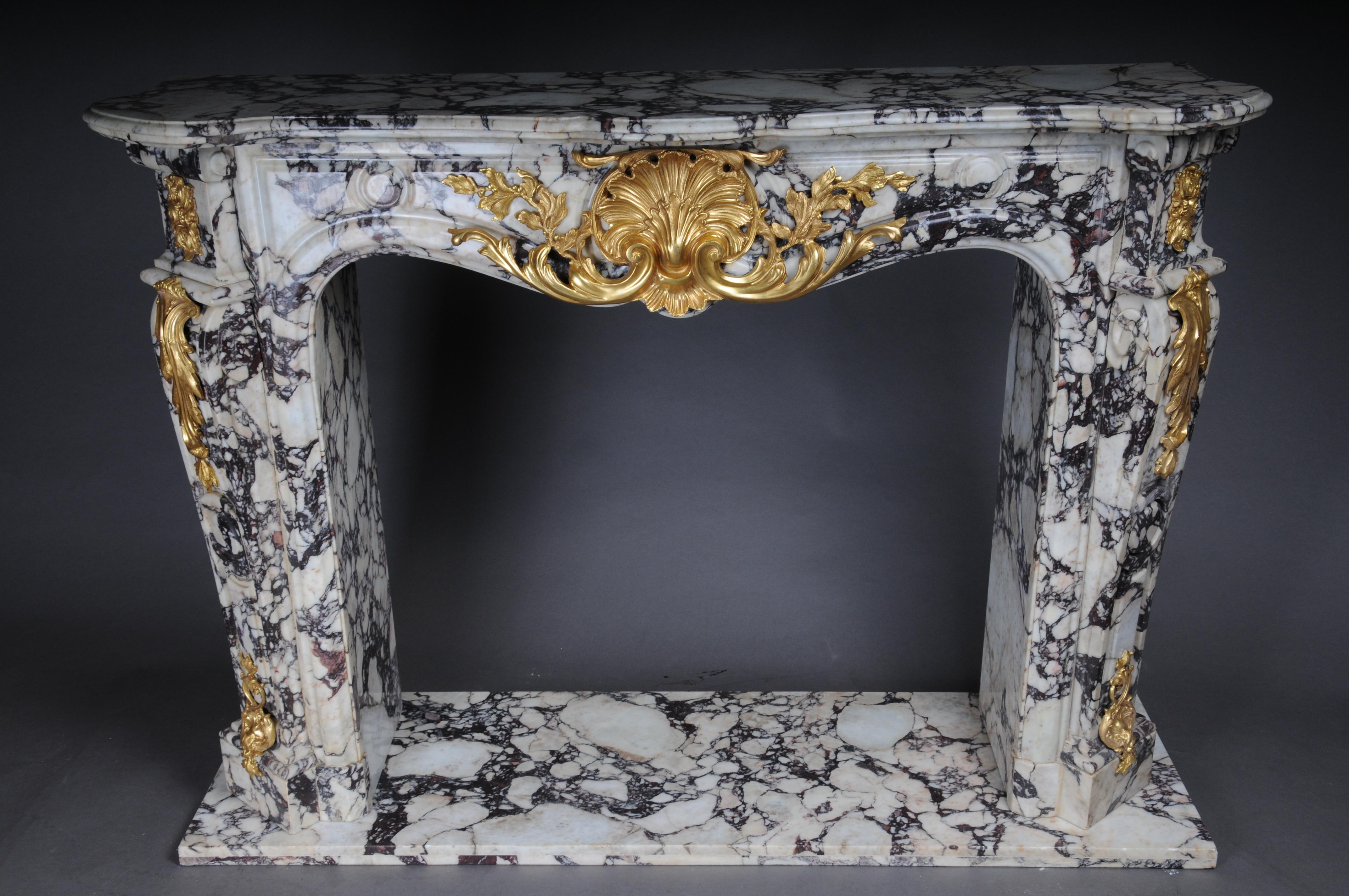 Louis XV 20th Century Magnificent French marble fireplace with gilded bronze. For Sale