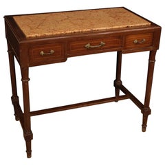 Table italienne du 20ème siècle en bois incrusté avec plateau en marbre, 1920