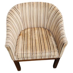 20th Century Mahogany and Stripped Velvet Upholstered Barrel Back Club Chair