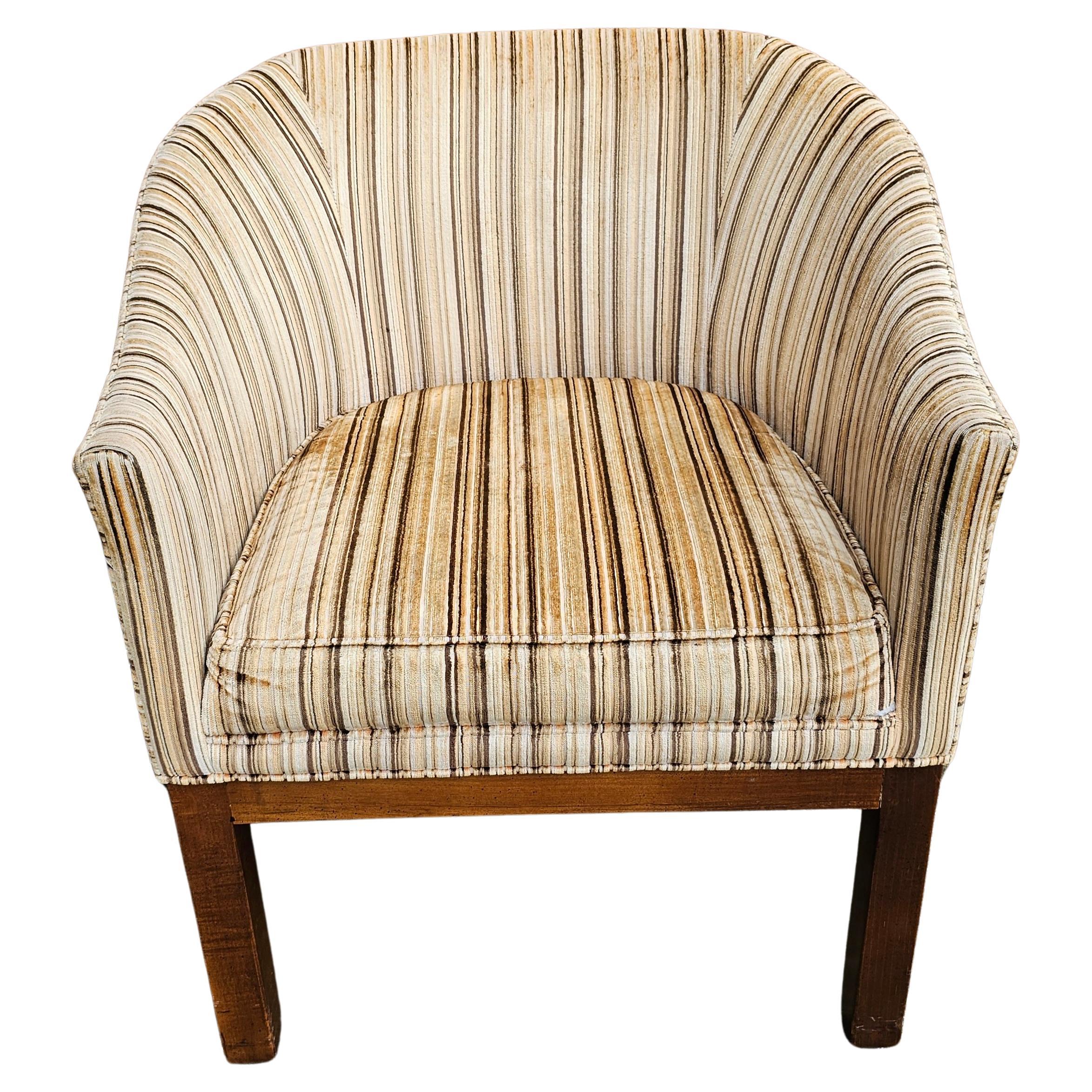 20th Century Mahogany and Stripped Velvet Upholstered Barrel Back Club Chair For Sale