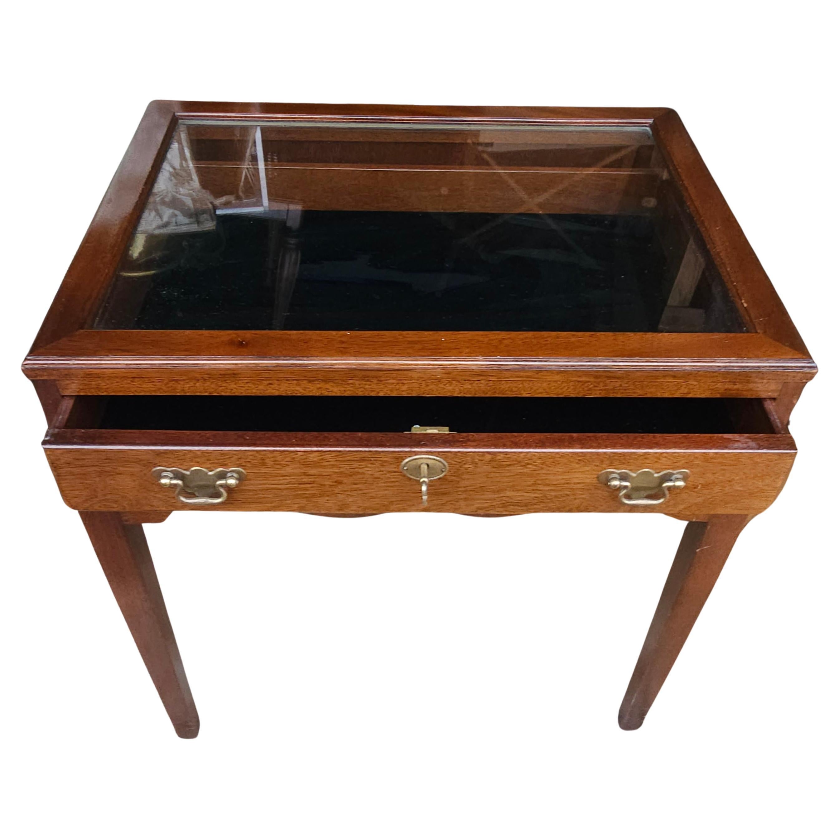 Other 20th Century Mahogany and Velvet Lined with Glass Top Lockable Display Table