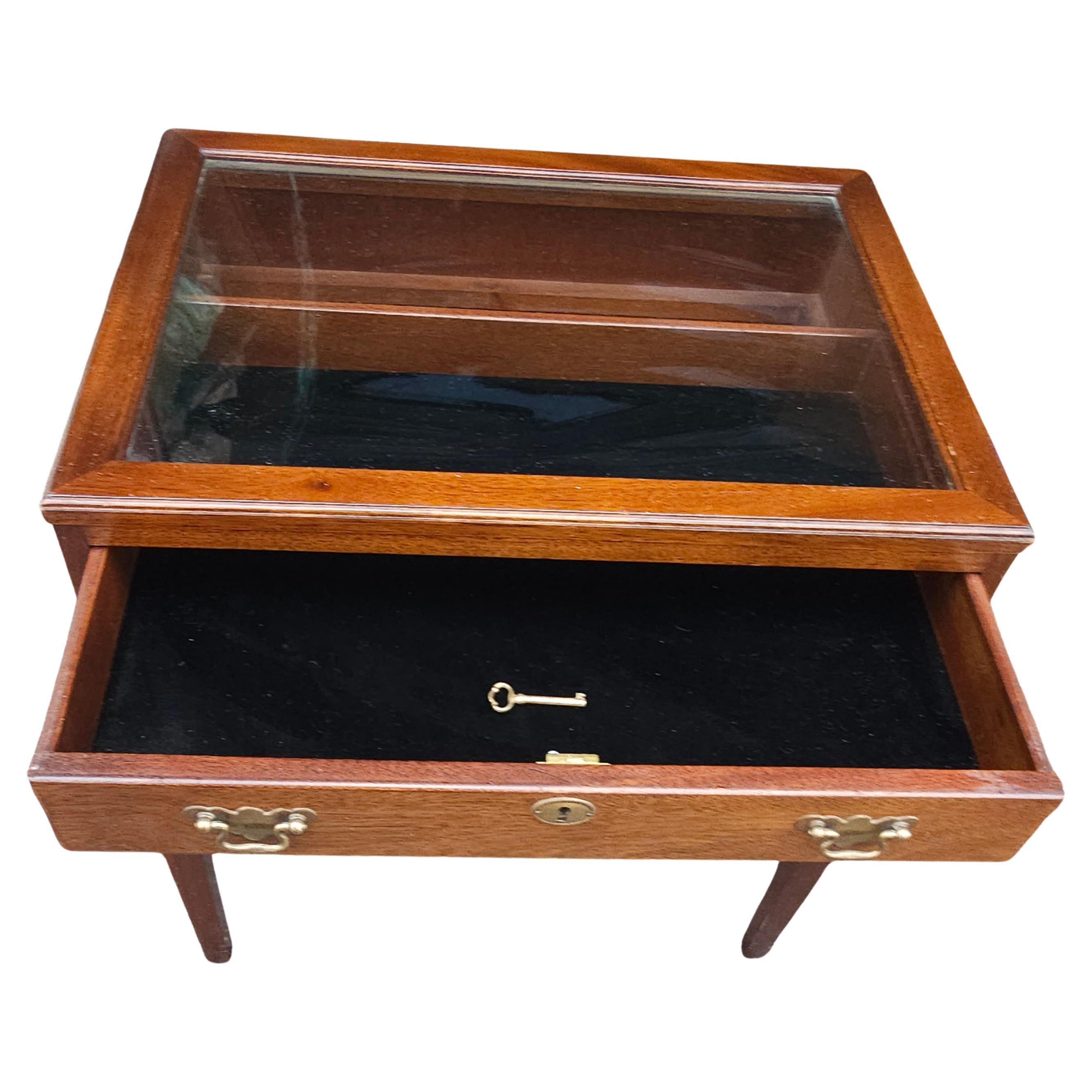 20th Century Mahogany and Velvet Lined with Glass Top Lockable Display Table 3
